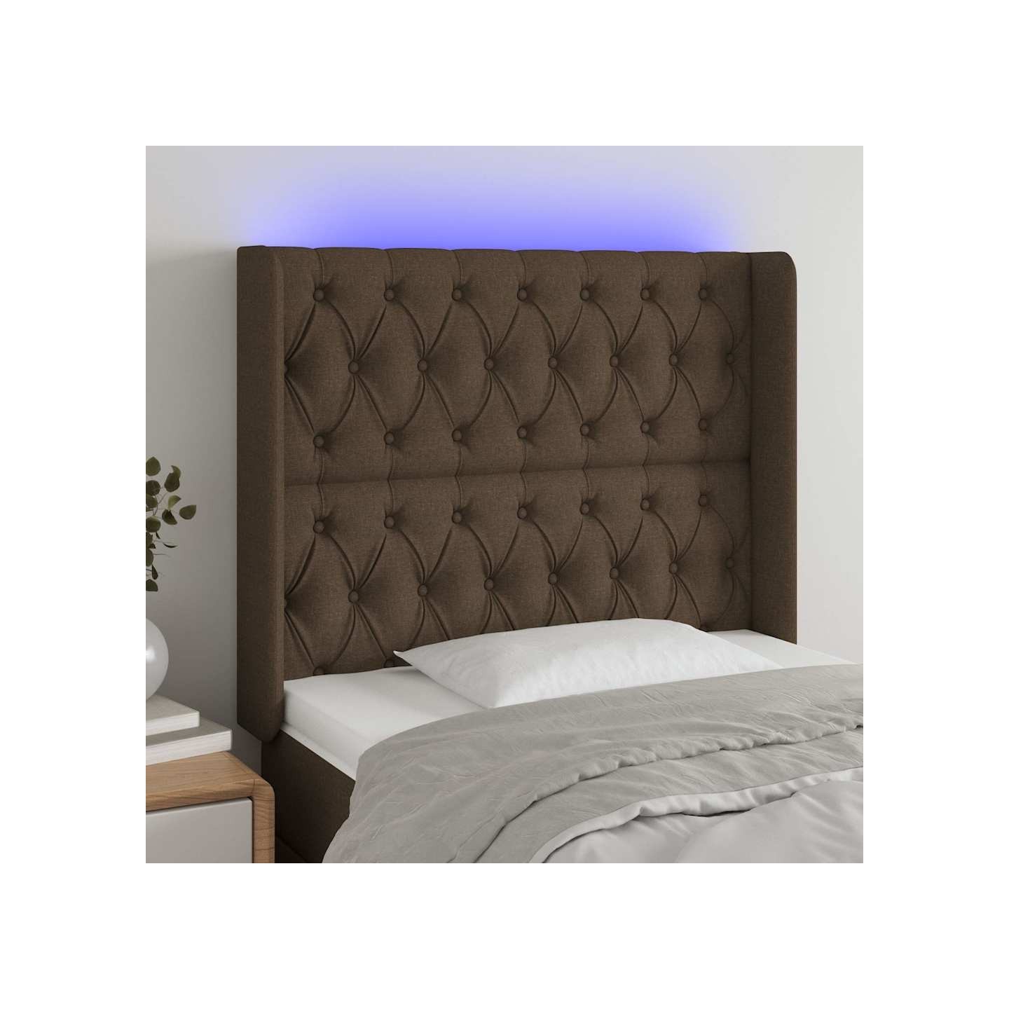 Tête de lit à LED Marron foncé 103x16x118/128 cm Tissu