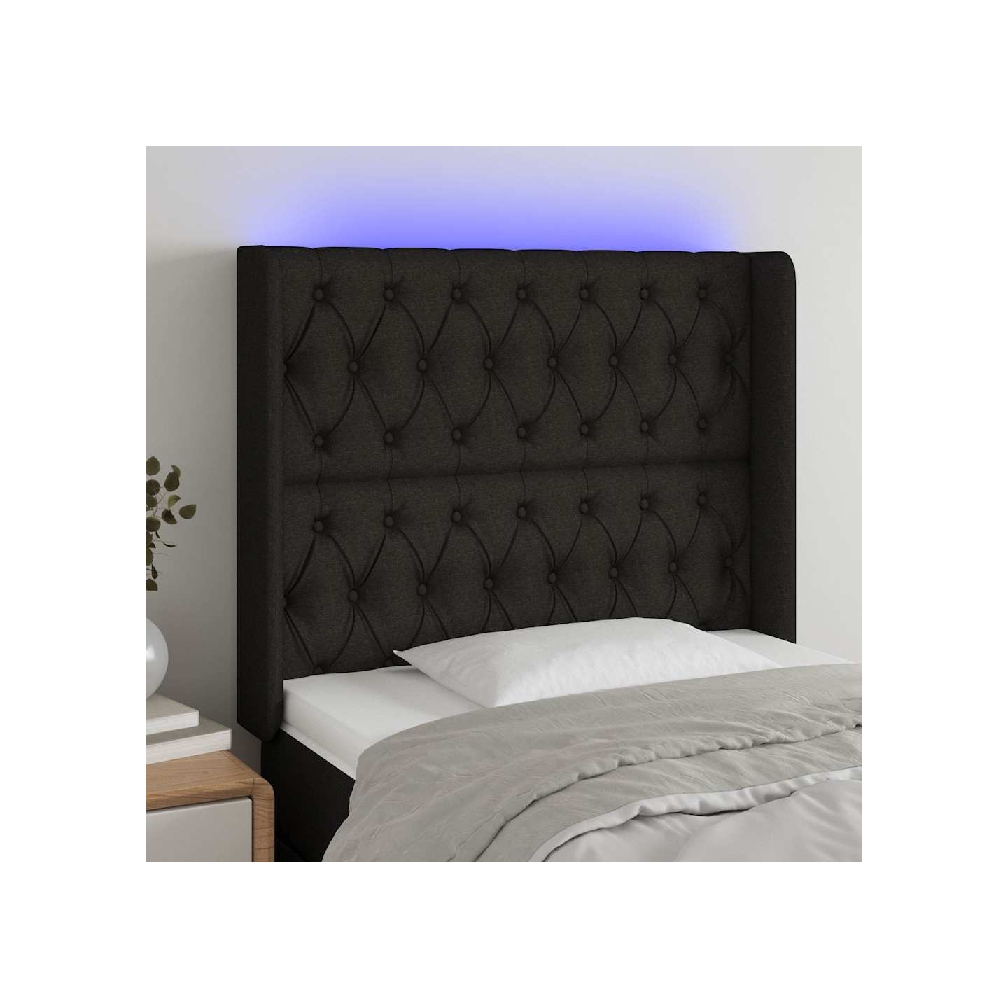 Tête de lit à LED Noir 93x16x118/128 cm Tissu