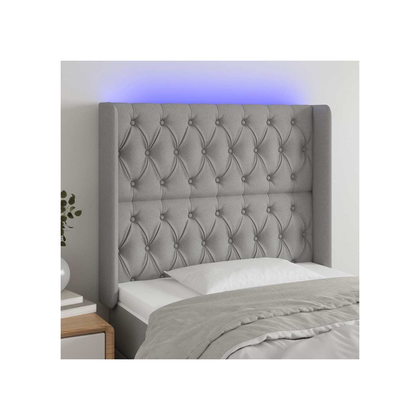 Tête de lit à LED Gris clair 103x16x118/128 cm Tissu