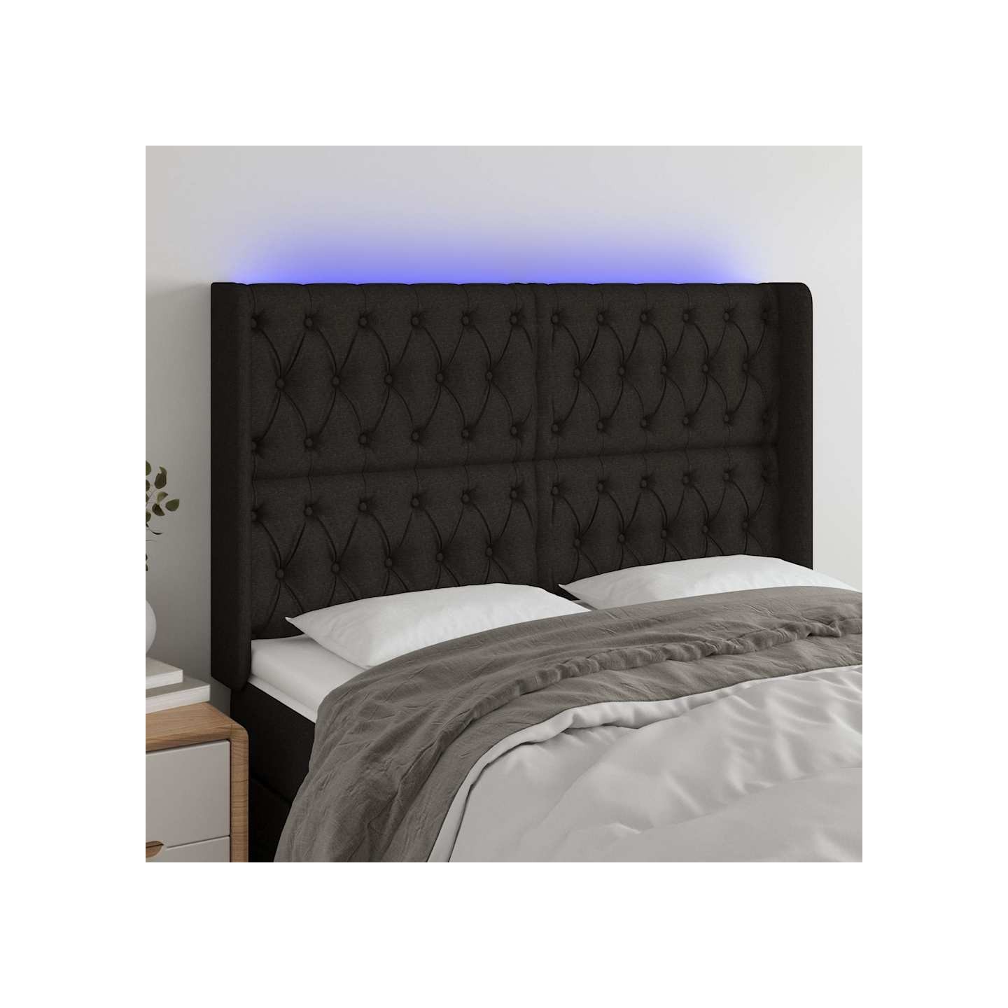 Tête de lit à LED Noir 147x16x118/128 cm Tissu