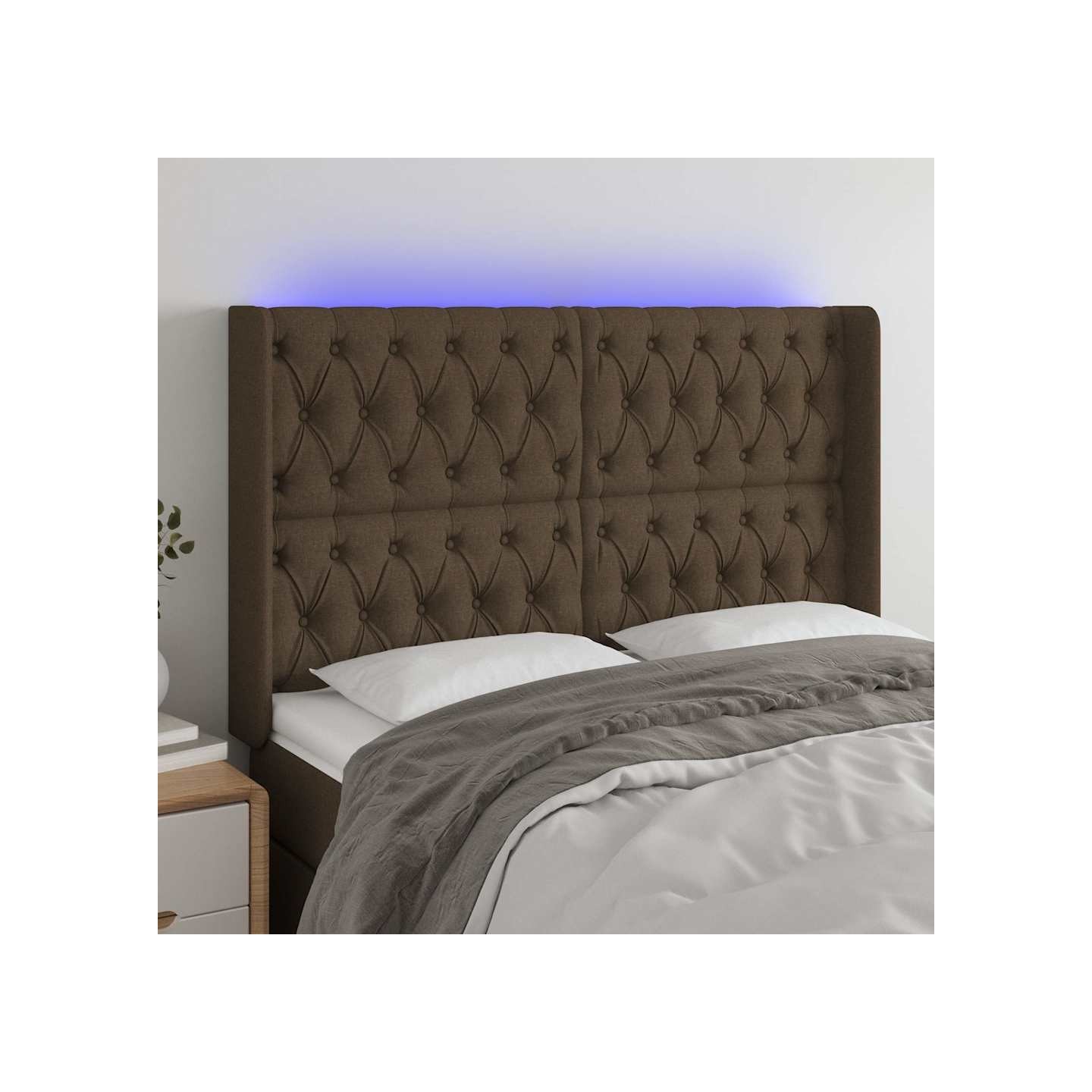 Tête de lit à LED Marron foncé 147x16x118/128 cm Tissu