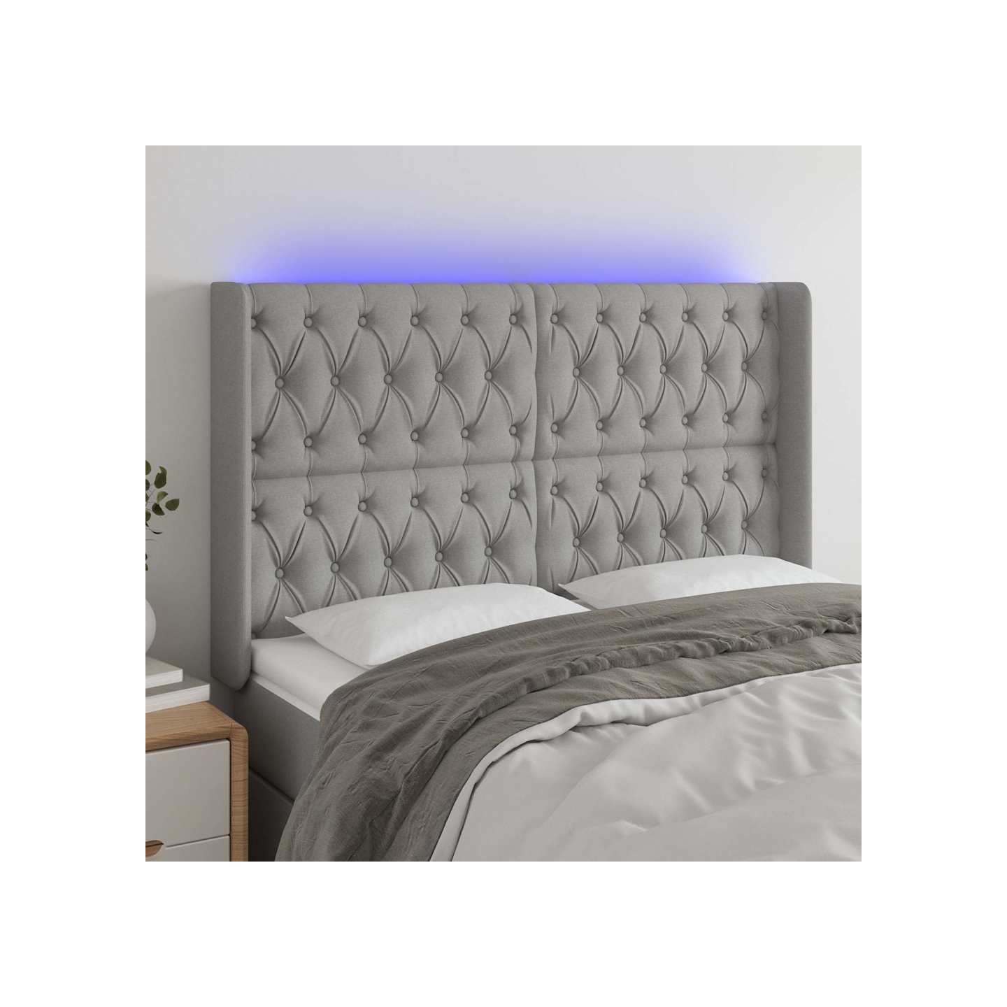 Tête de lit à LED Gris clair 163x16x118/128 cm Tissu