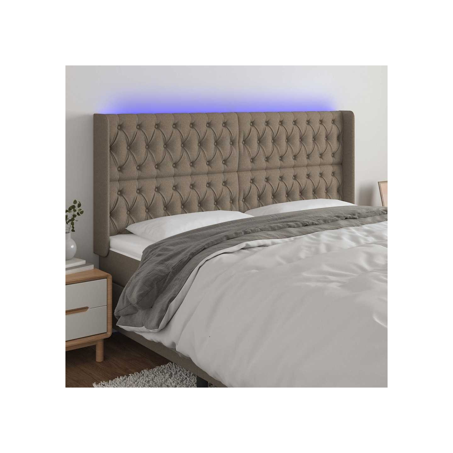 Tête de lit à LED Taupe 203x16x118/128 cm Tissu