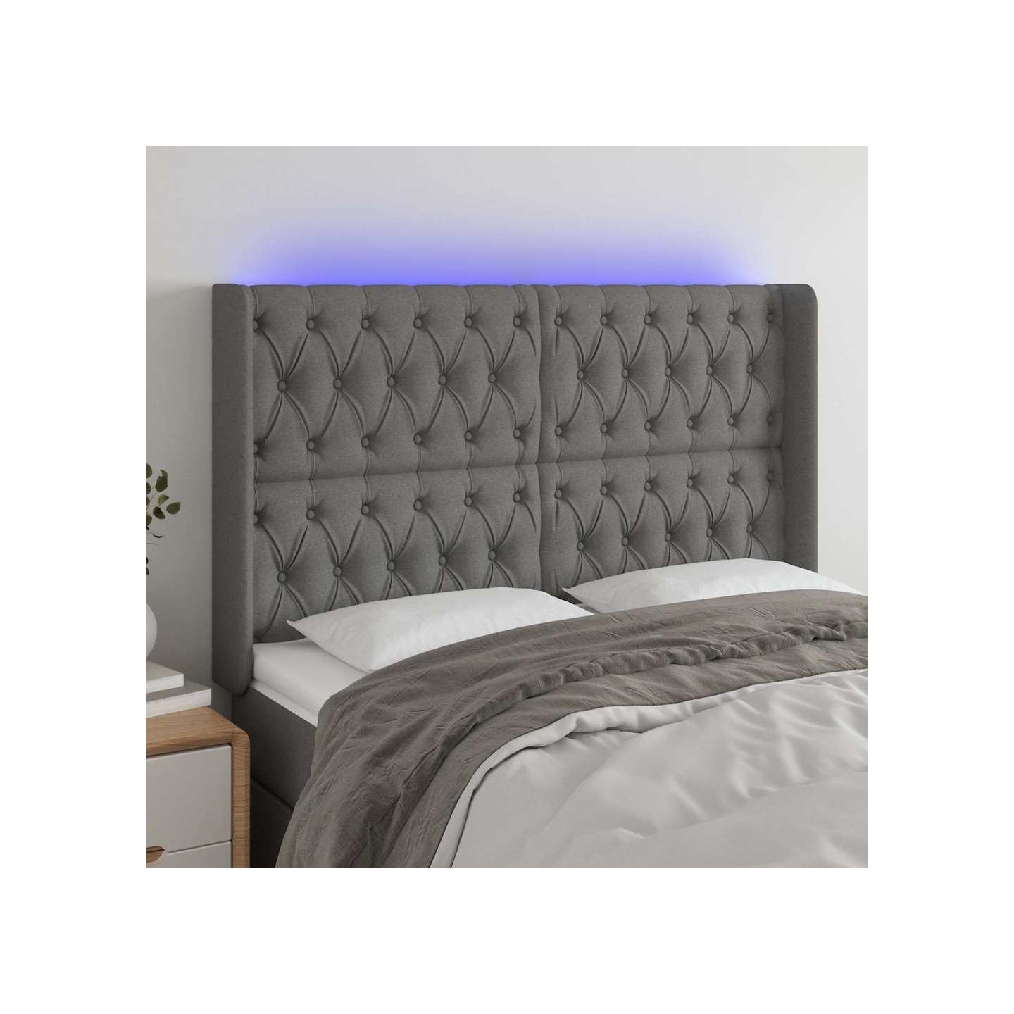 Tête de lit à LED Gris foncé 163x16x118/128 cm Tissu