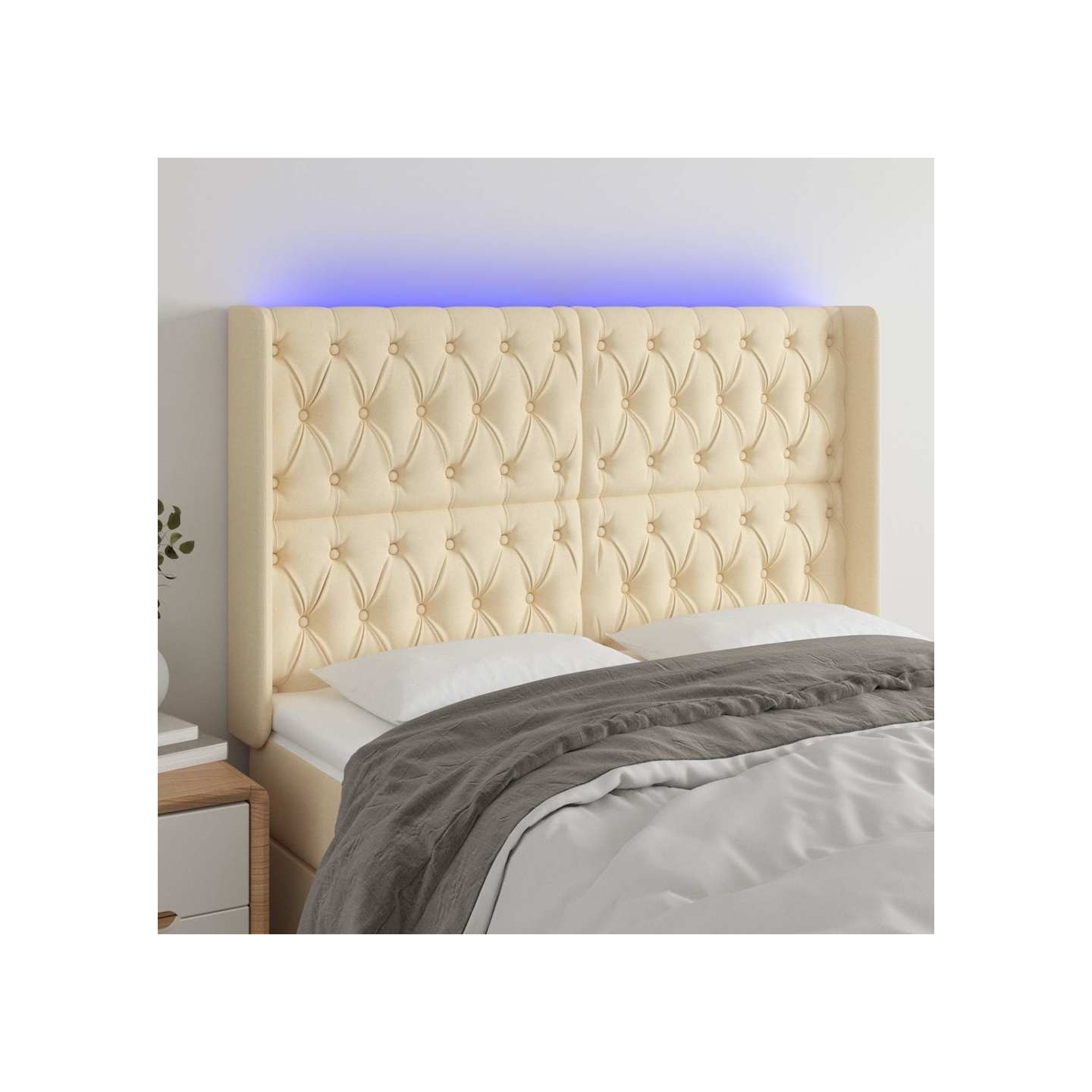 Tête de lit à LED Crème 163x16x118/128 cm Tissu