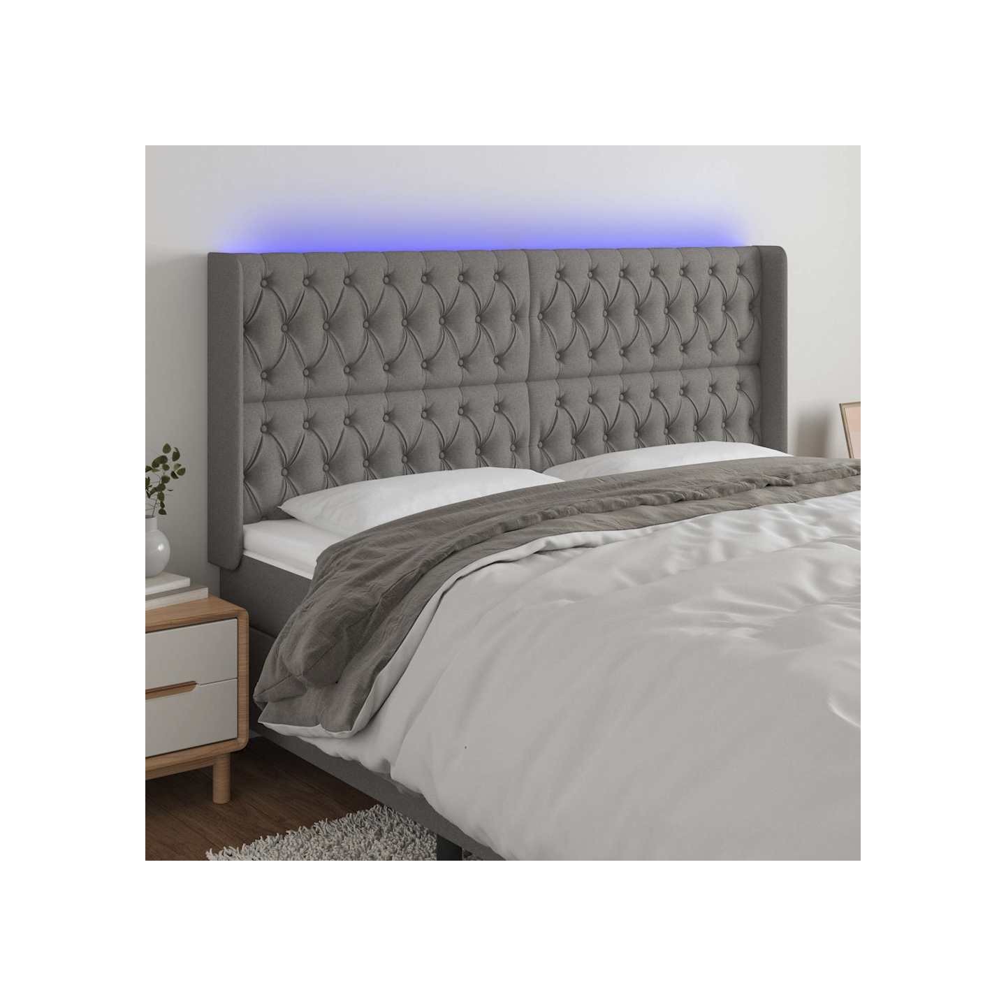 Tête de lit à LED Gris foncé 203x16x118/128 cm Tissu