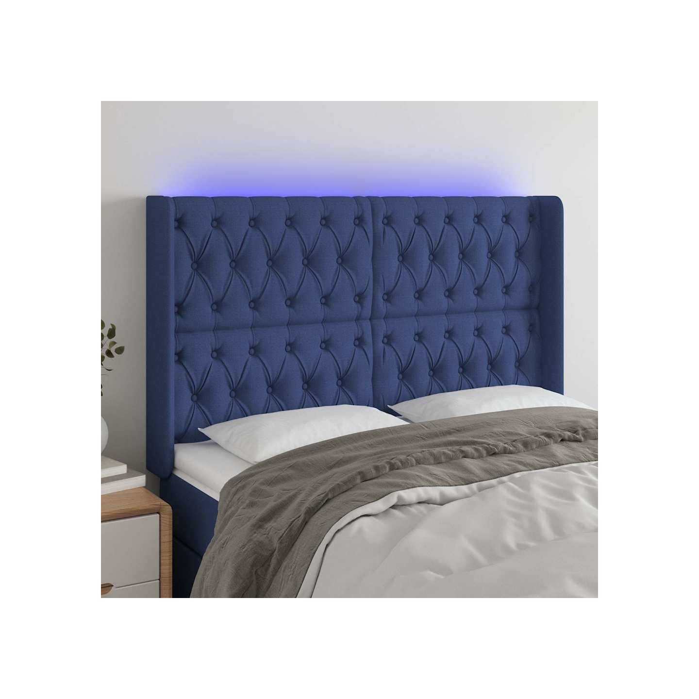 Tête de lit à LED Bleu 163x16x118/128 cm Tissu