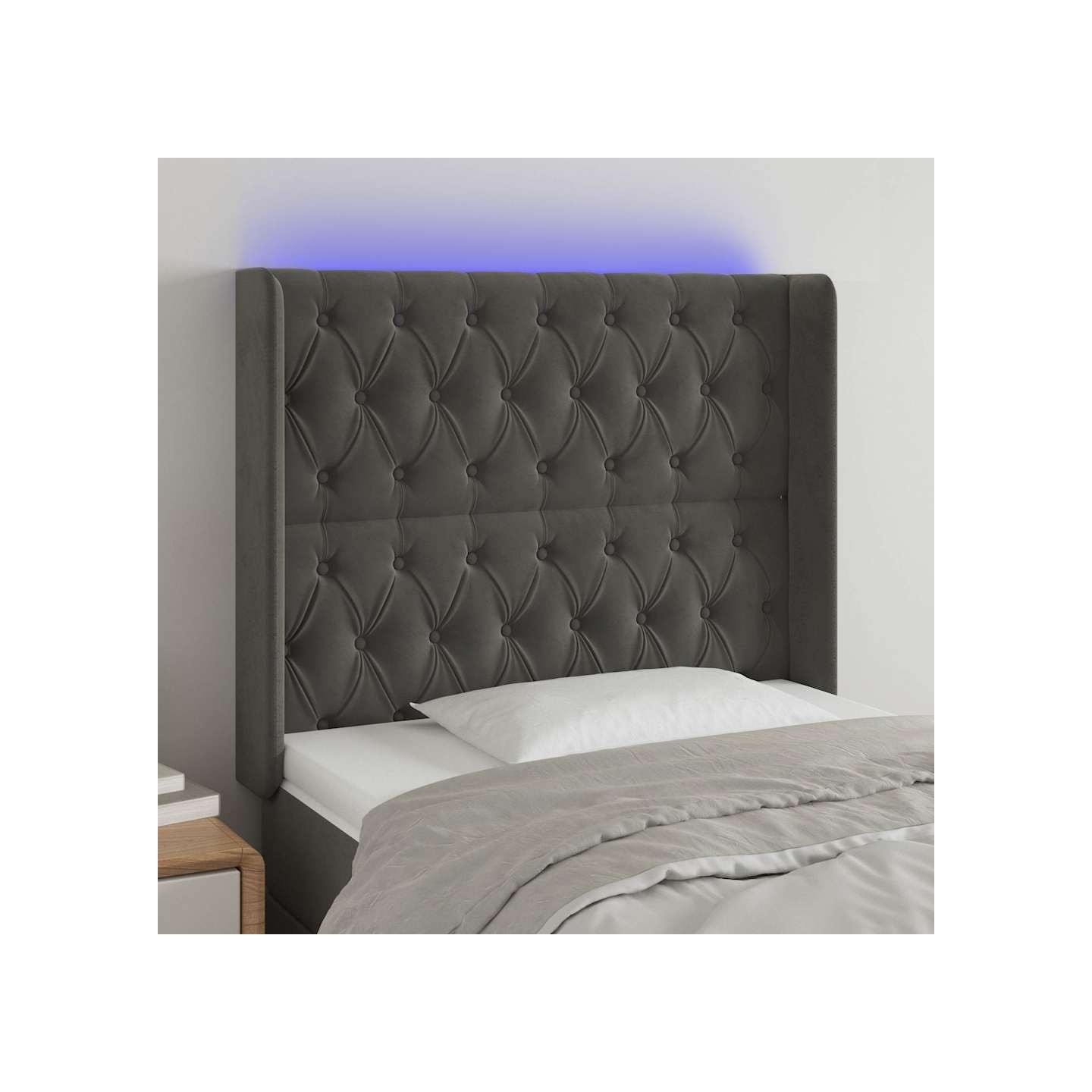 Tête de lit à LED Gris foncé 93x16x118/128 cm Velours