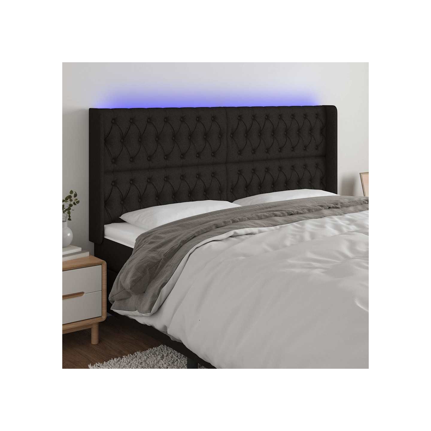 Tête de lit à LED Noir 203x16x118/128 cm Tissu