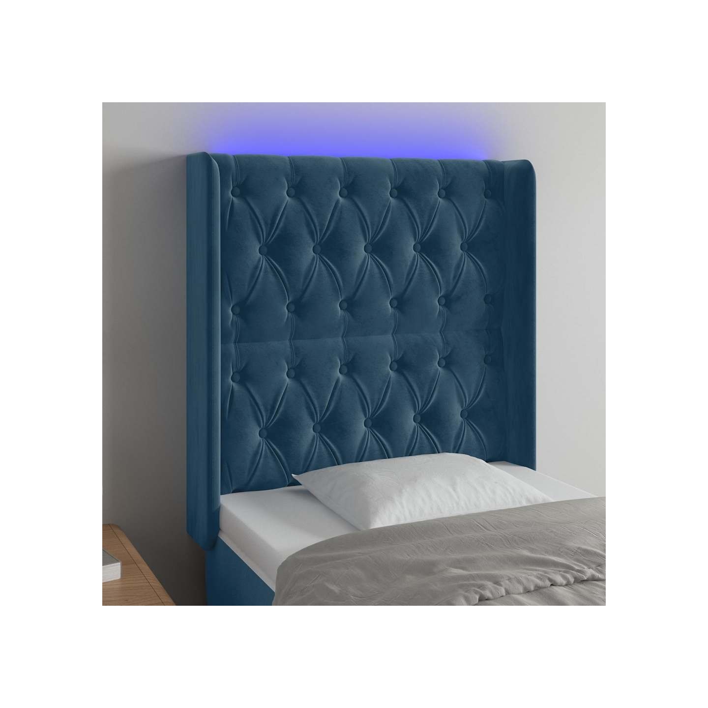 Tête de lit à LED Bleu foncé 83x16x118/128 cm Velours