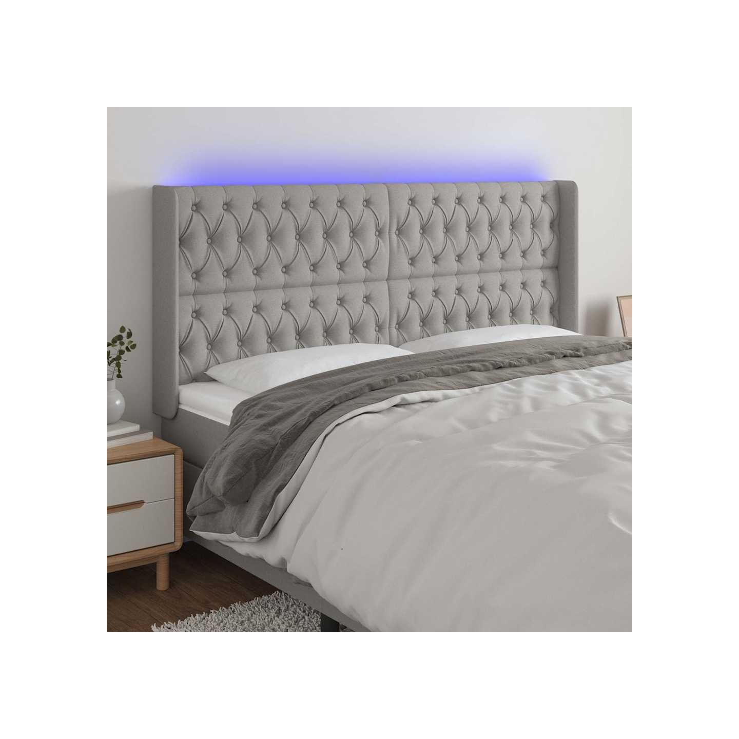 Tête de lit à LED Gris clair 183x16x118/128 cm Tissu