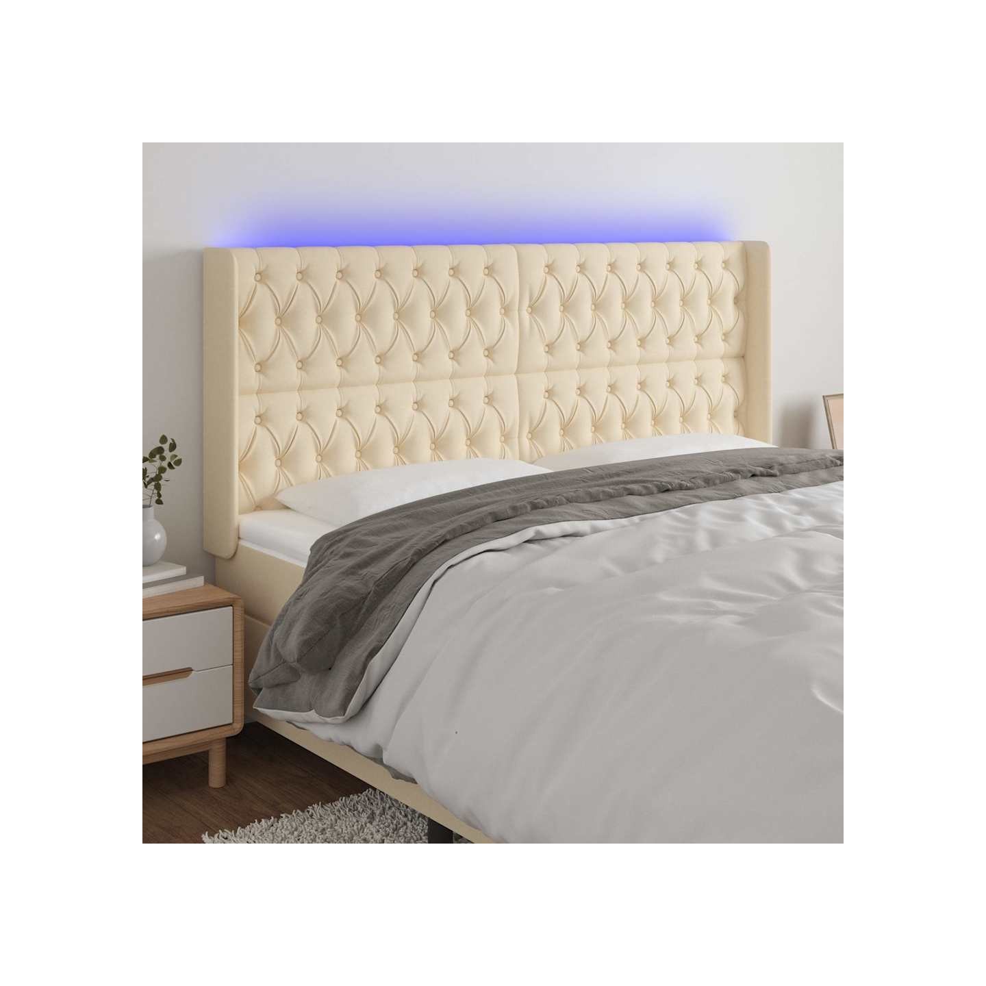 Tête de lit à LED Crème 183x16x118/128 cm Tissu