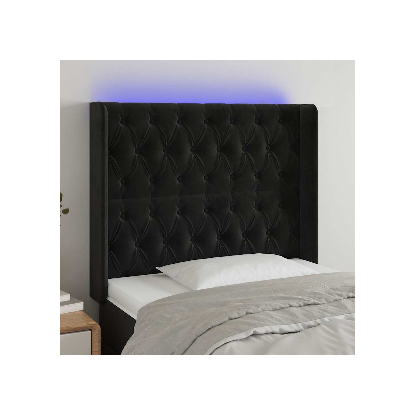 Tête de lit à LED Noir 93x16x118/128 cm Velours