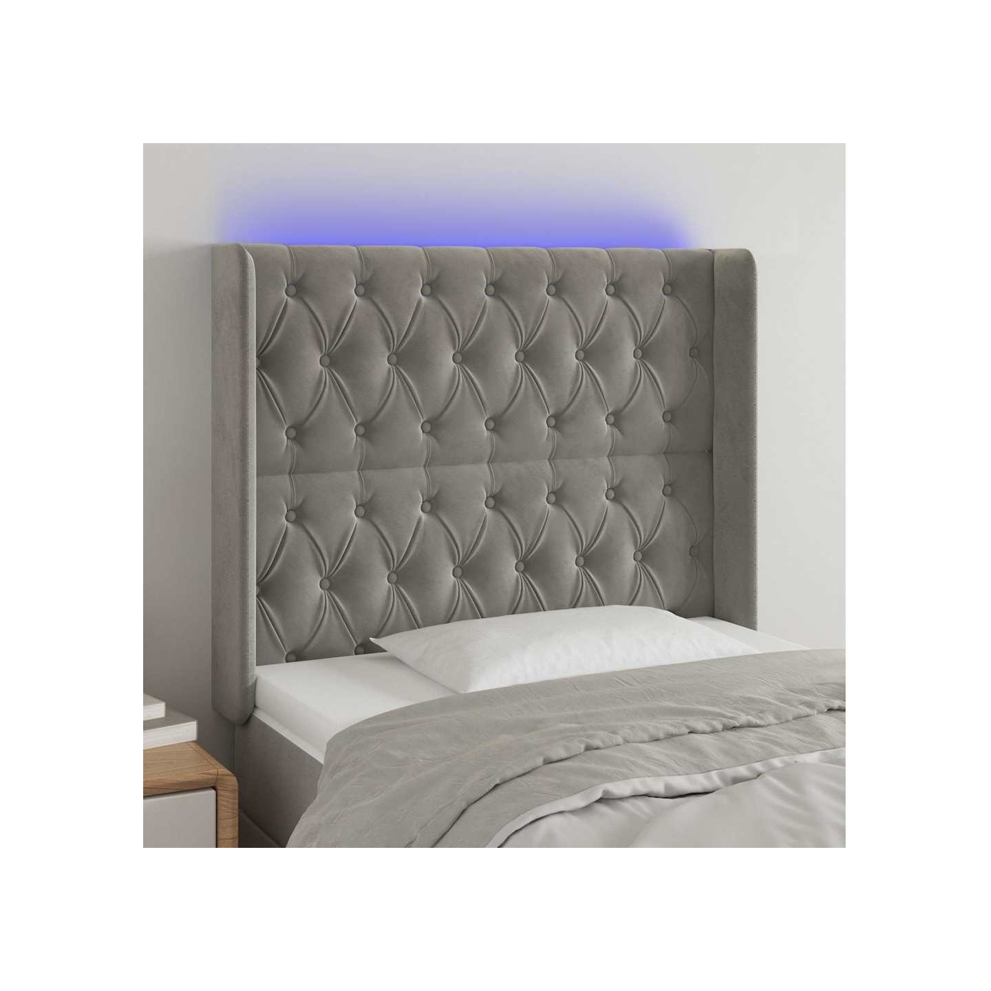 Tête de lit à LED Gris clair 93x16x118/128 cm Velours