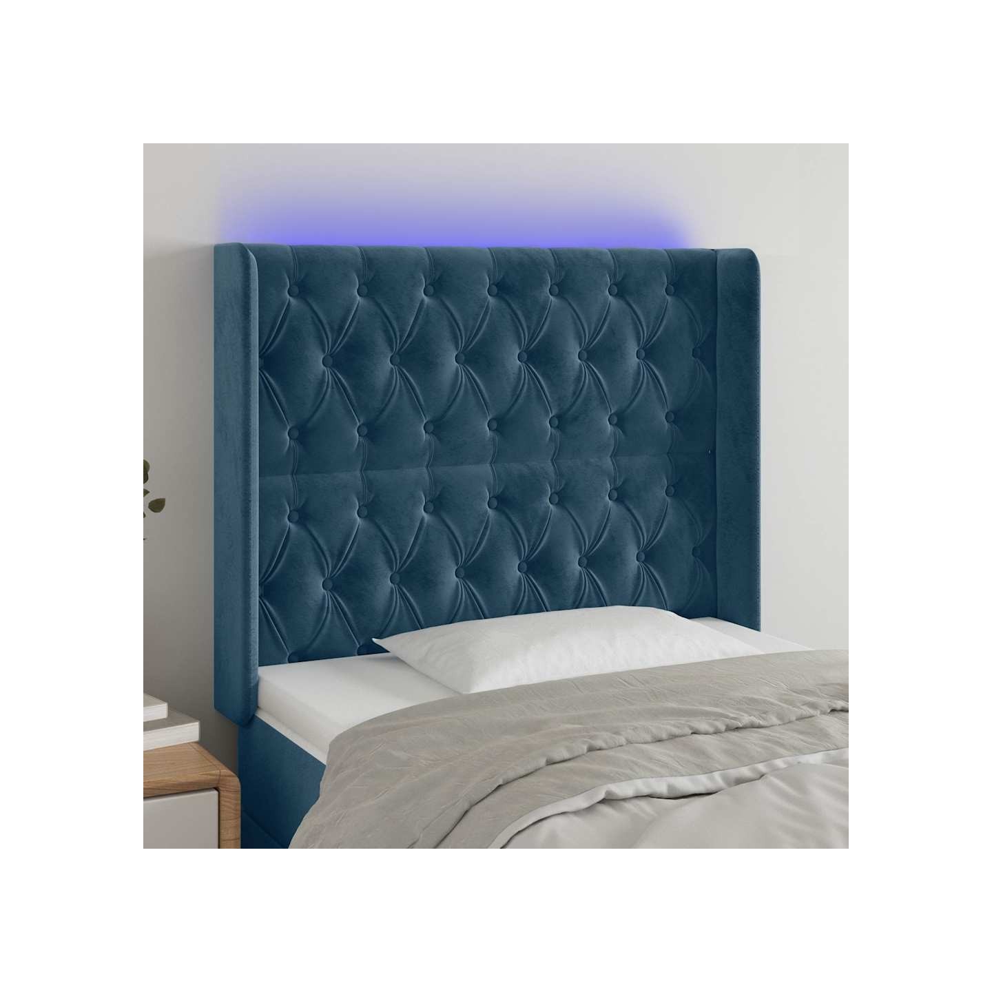 Tête de lit à LED Bleu foncé 93x16x118/128 cm Velours