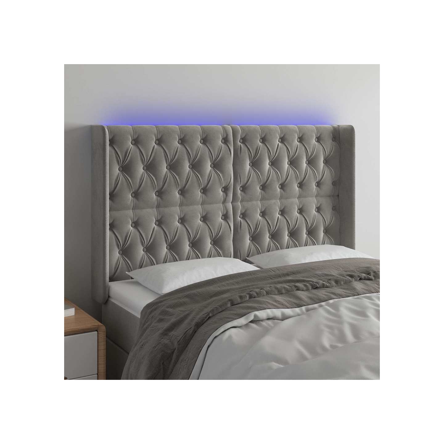 Tête de lit à LED Gris clair 147x16x118/128 cm Velours