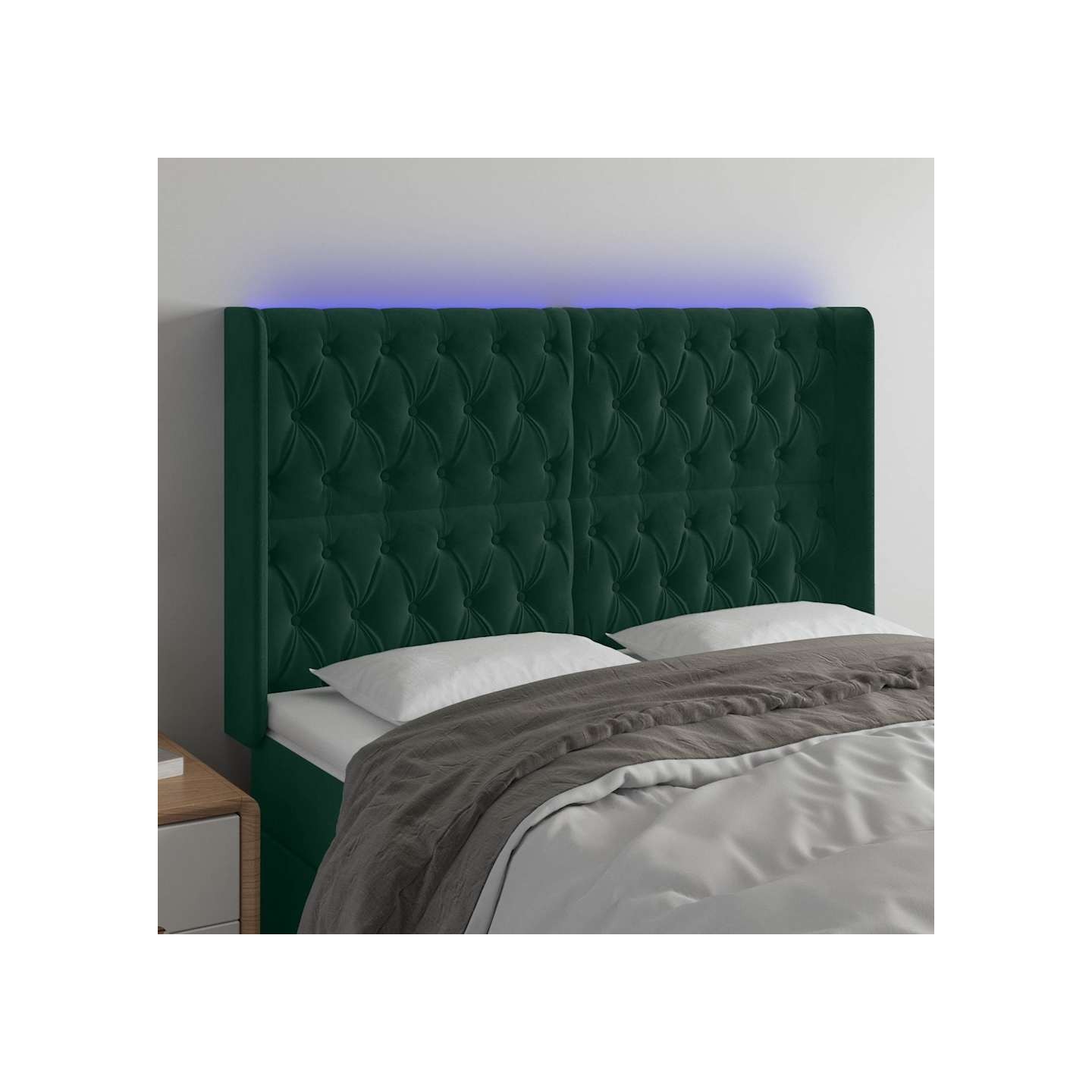 Tête de lit à LED Vert foncé 163x16x118/128 cm Velours