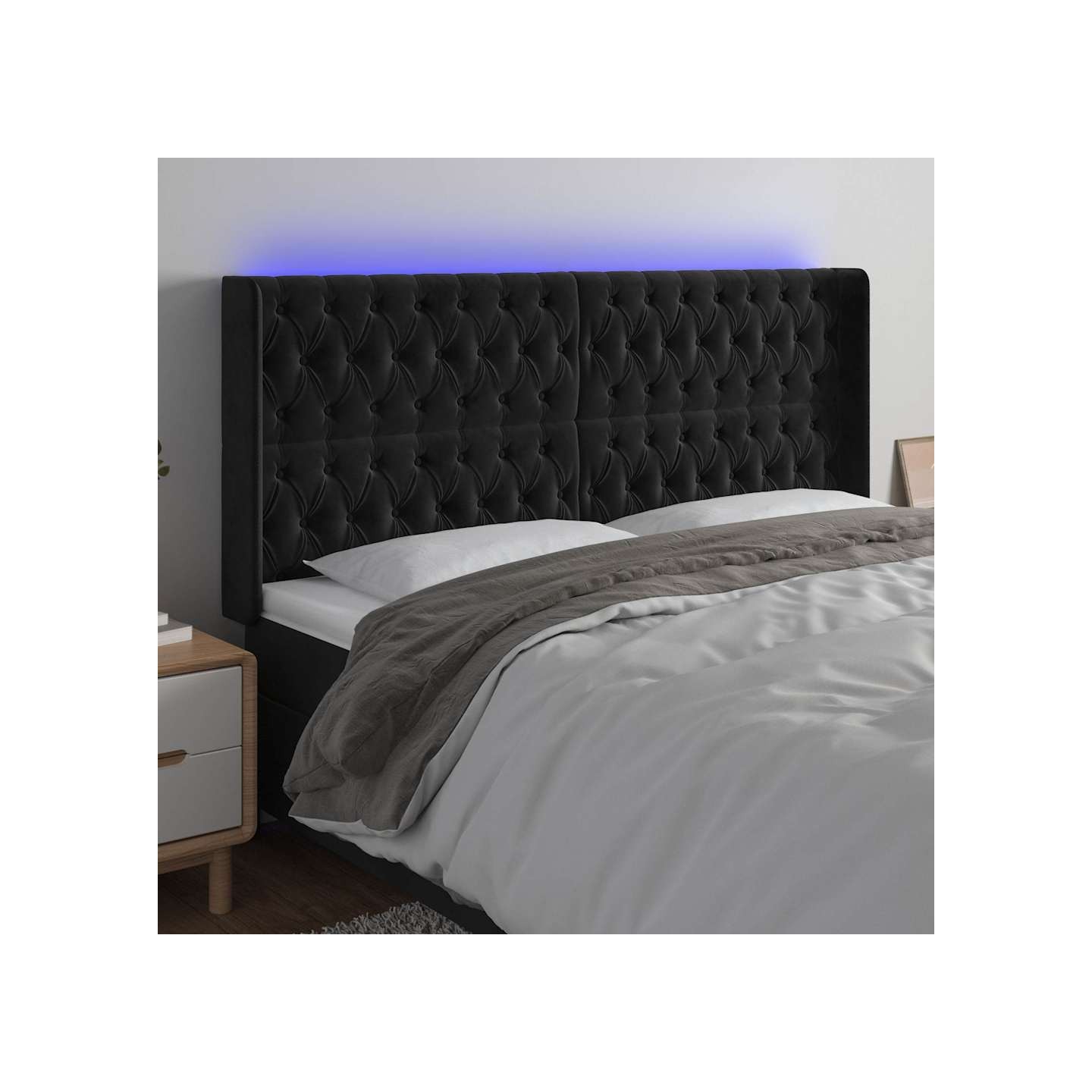 Tête de lit à LED Noir 183x16x118/128 cm Velours