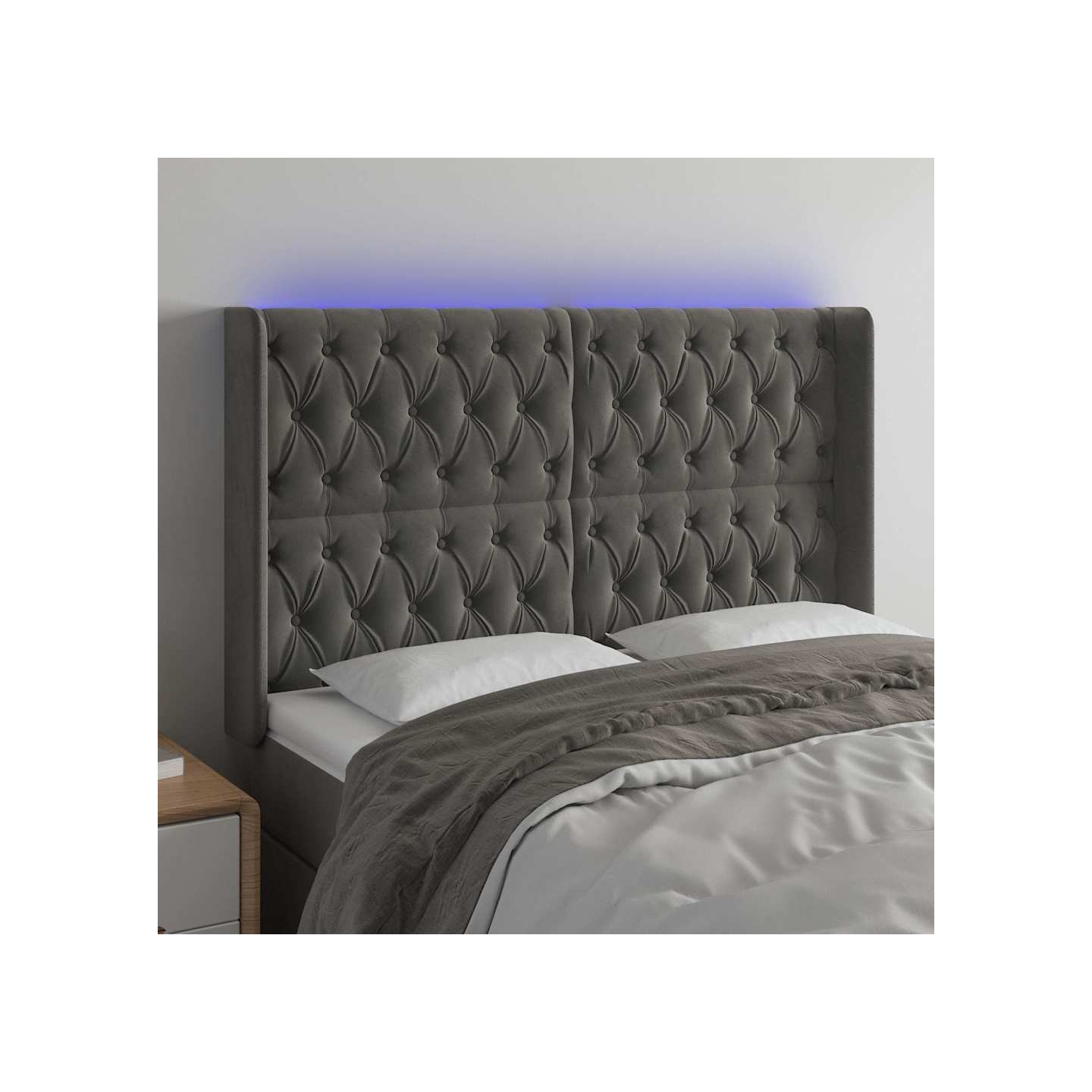 Tête de lit à LED Gris foncé 147x16x118/128 cm Velours