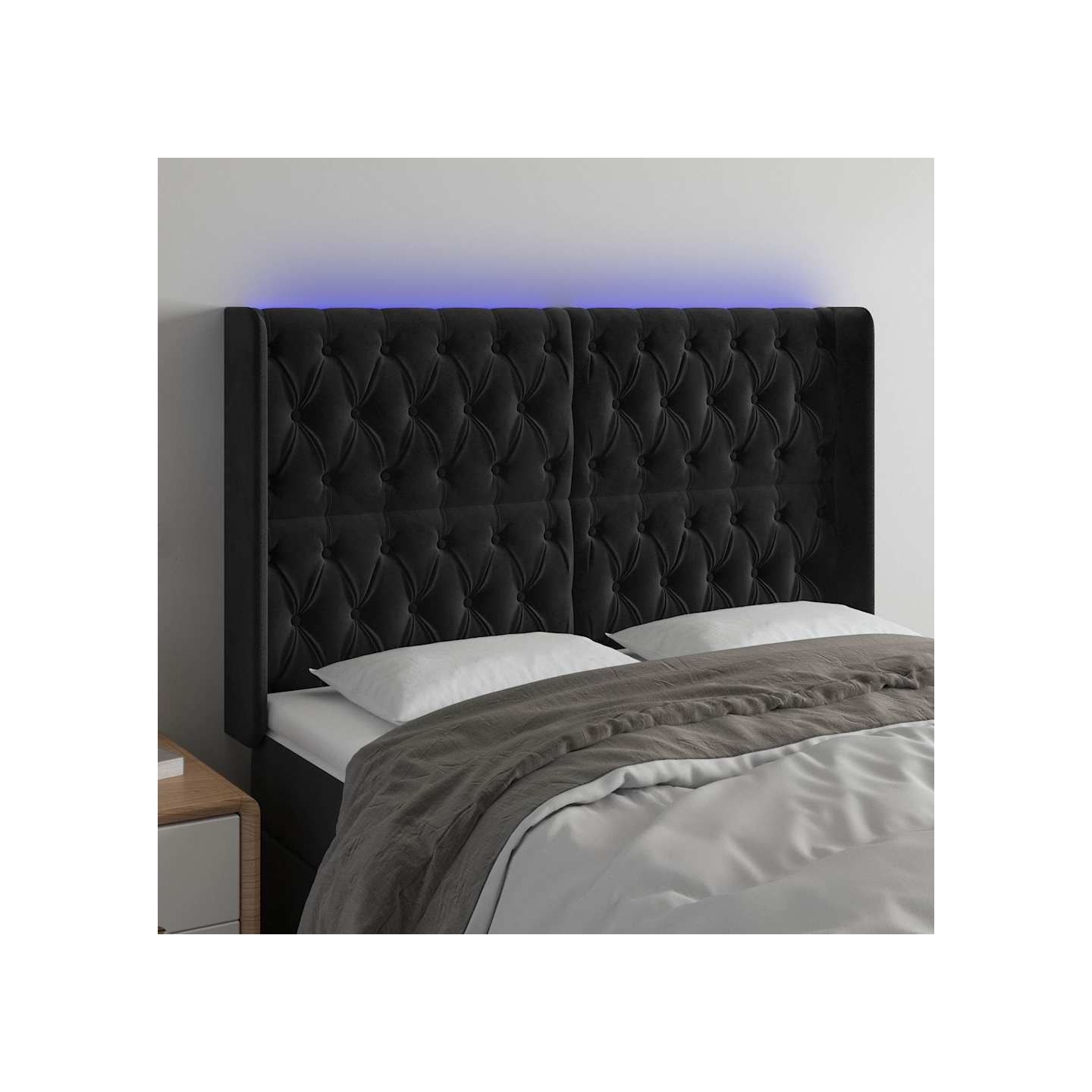 Tête de lit à LED Noir 147x16x118/128 cm Velours