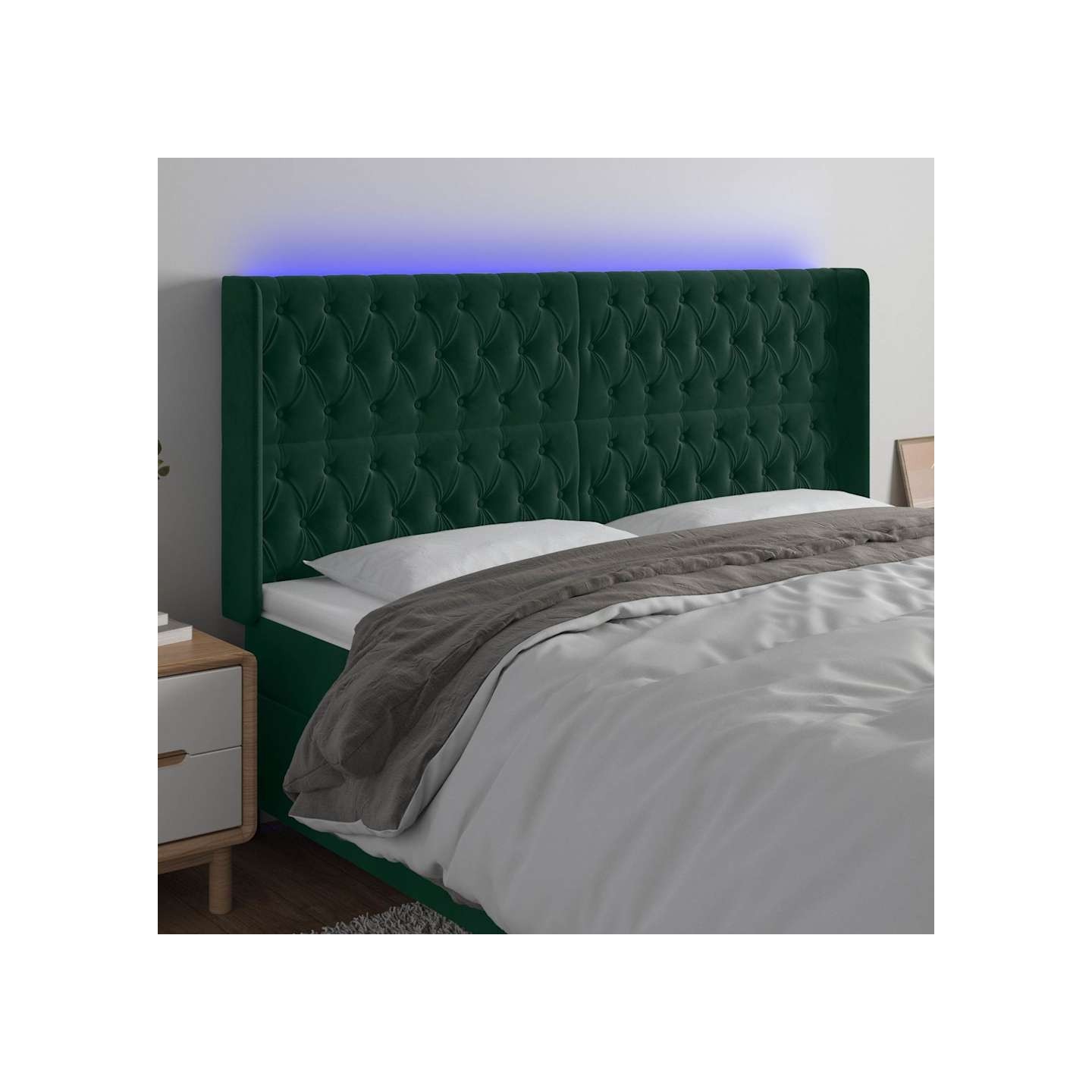 Tête de lit à LED Vert foncé 203x16x118/128 cm Velours