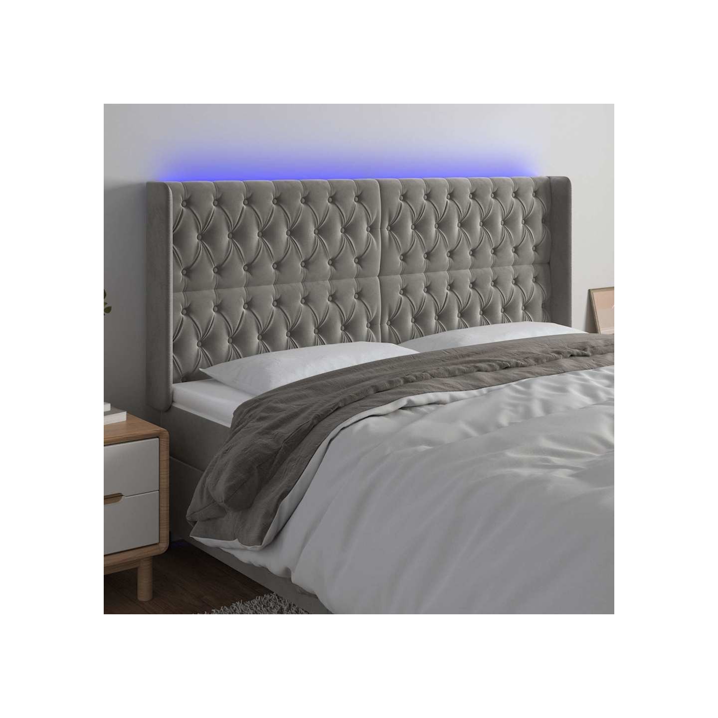 Tête de lit à LED Gris clair 203x16x118/128 cm Velours
