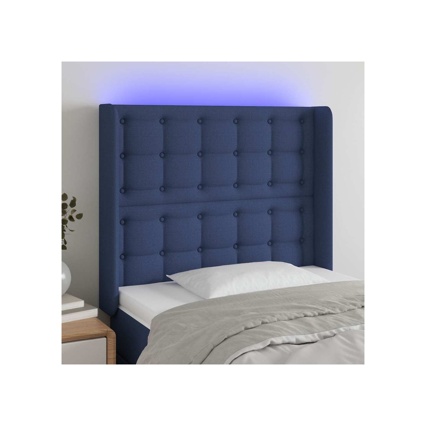 Tête de lit à LED Bleu 83x16x118/128 cm Tissu