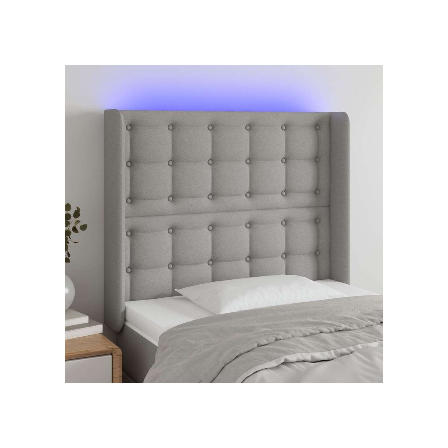 Tête de lit à LED Gris clair 93x16x118/128 cm Tissu