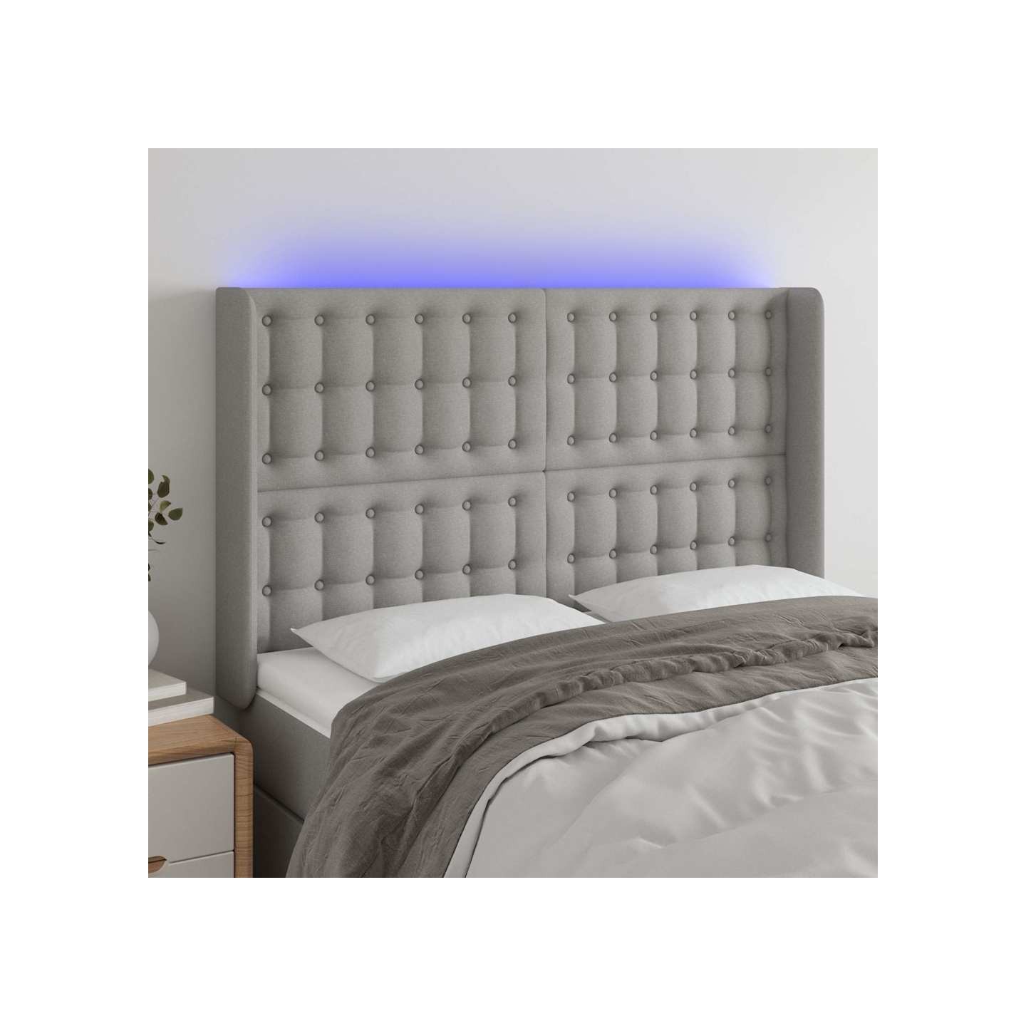 Tête de lit à LED Gris clair 147x16x118/128 cm Tissu