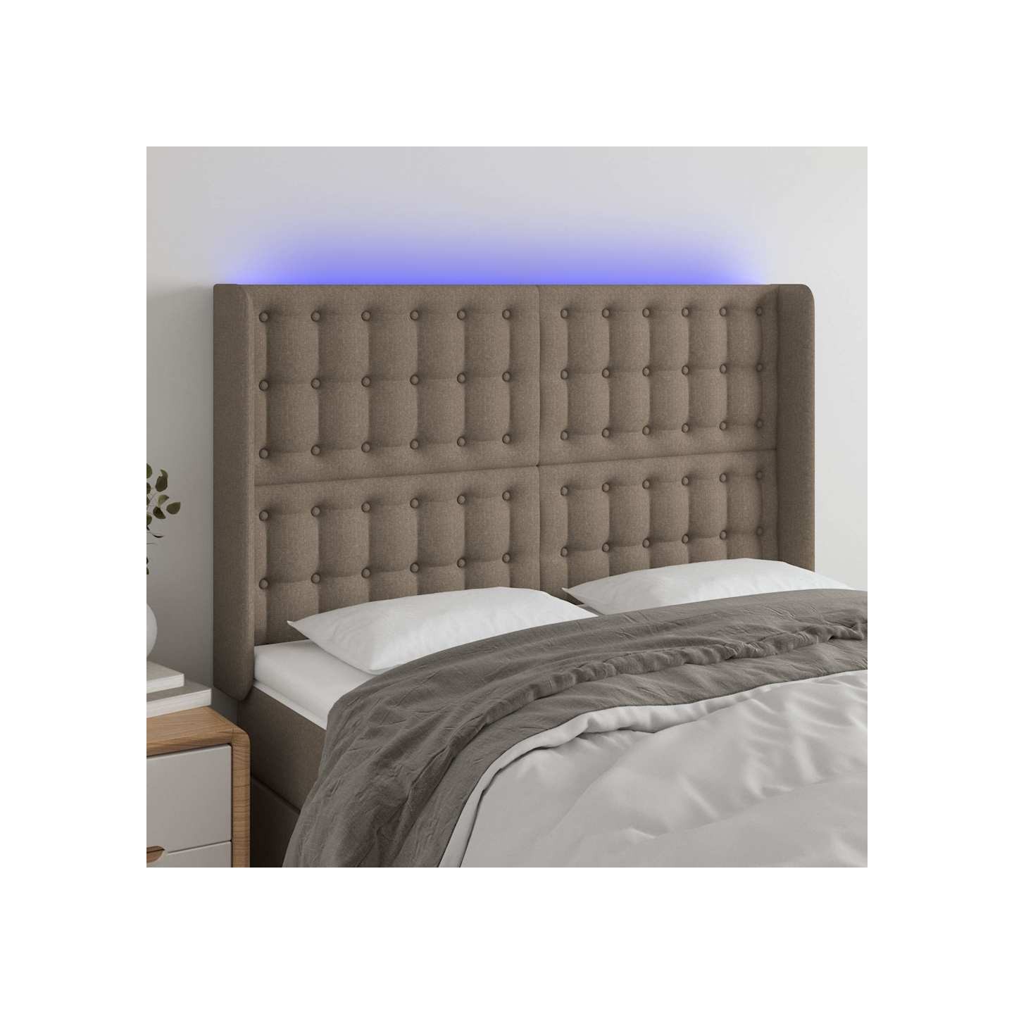 Tête de lit à LED Taupe 147x16x118/128 cm Tissu