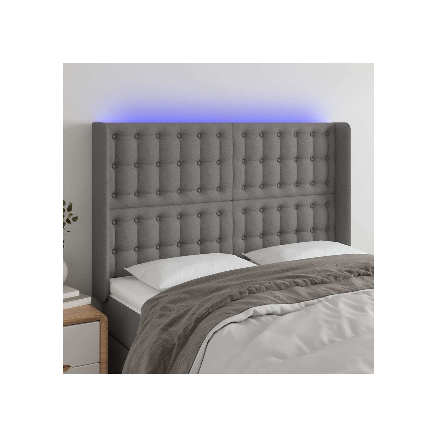 Tête de lit à LED Gris foncé 147x16x118/128 cm Tissu