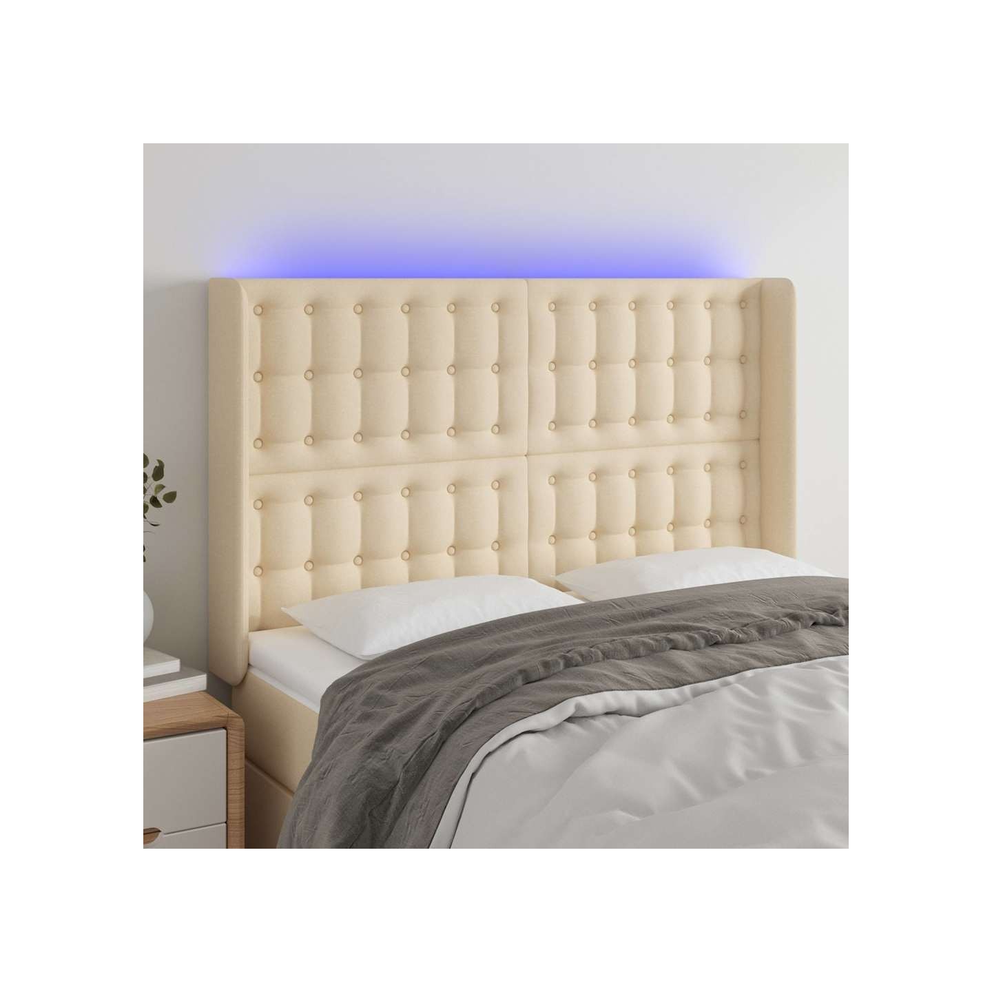 Tête de lit à LED Crème 147x16x118/128 cm Tissu