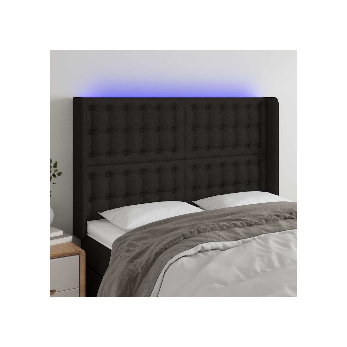 Tête de lit à LED Noir 147x16x118/128 cm Tissu