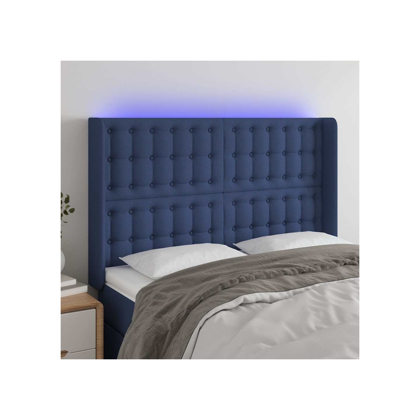 Tête de lit à LED Bleu 147x16x118/128 cm Tissu