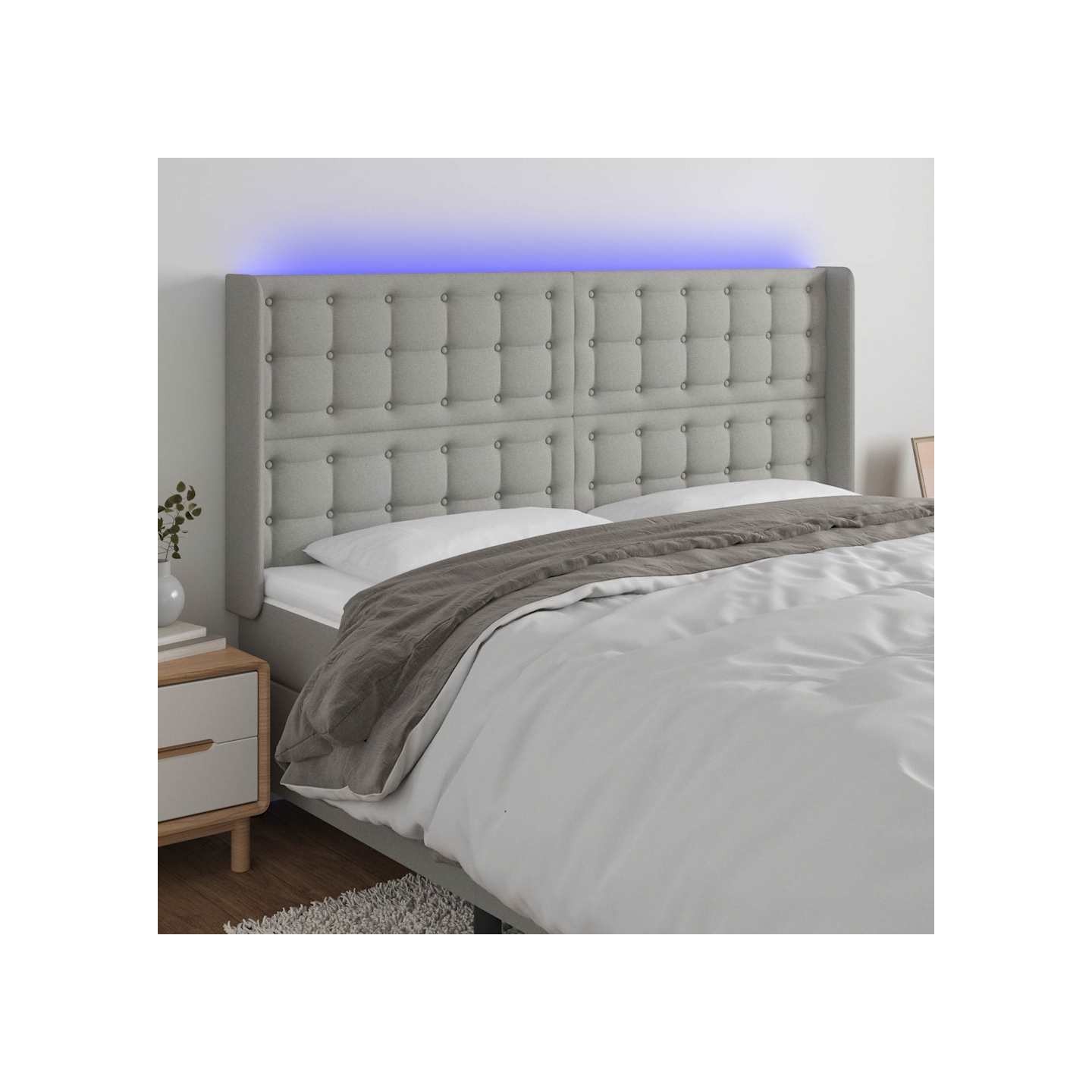 Tête de lit à LED Gris clair 183x16x118/128 cm Tissu