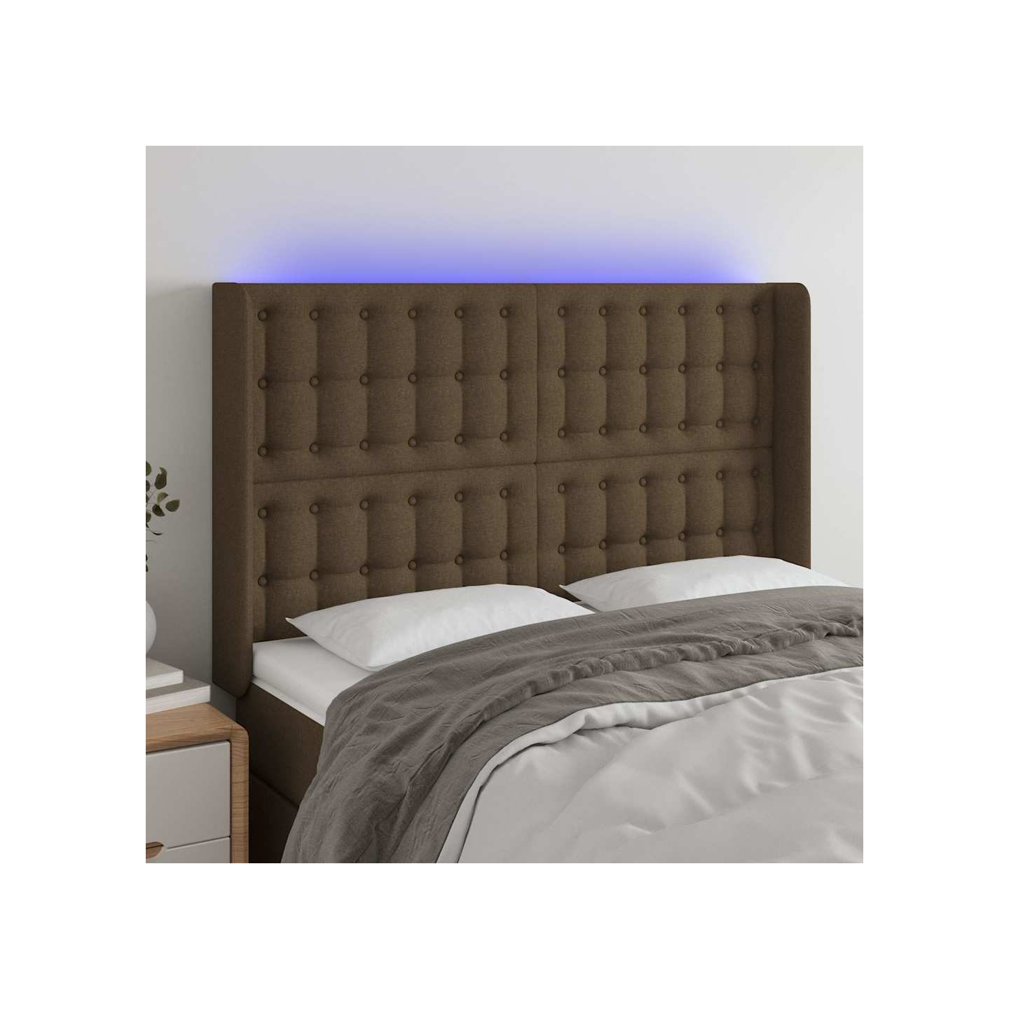 Tête de lit à LED Marron foncé 147x16x118/128 cm Tissu