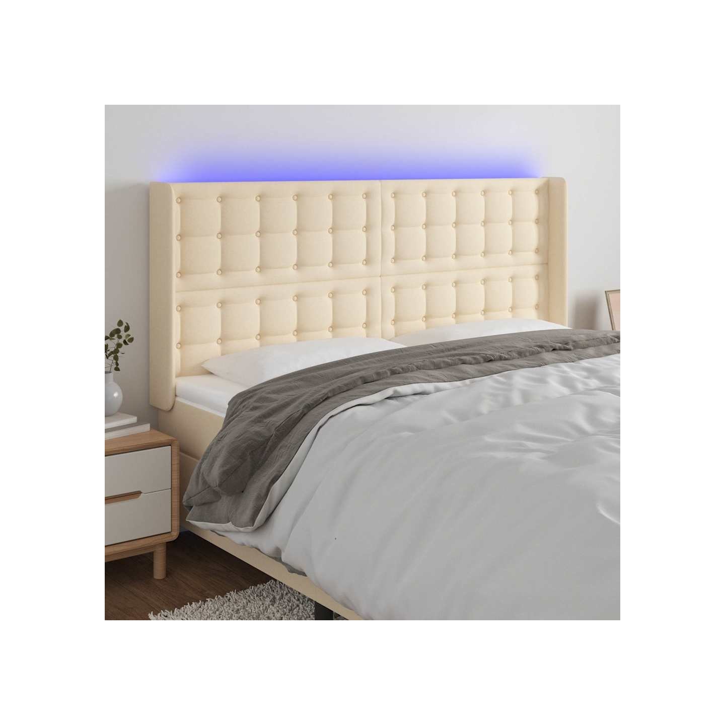 Tête de lit à LED Crème 183x16x118/128 cm Tissu