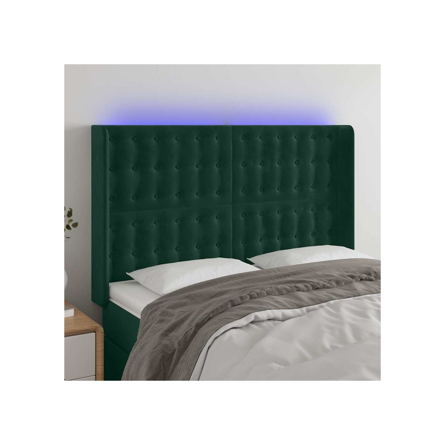 Tête de lit à LED Vert foncé 147x16x118/128 cm Velours