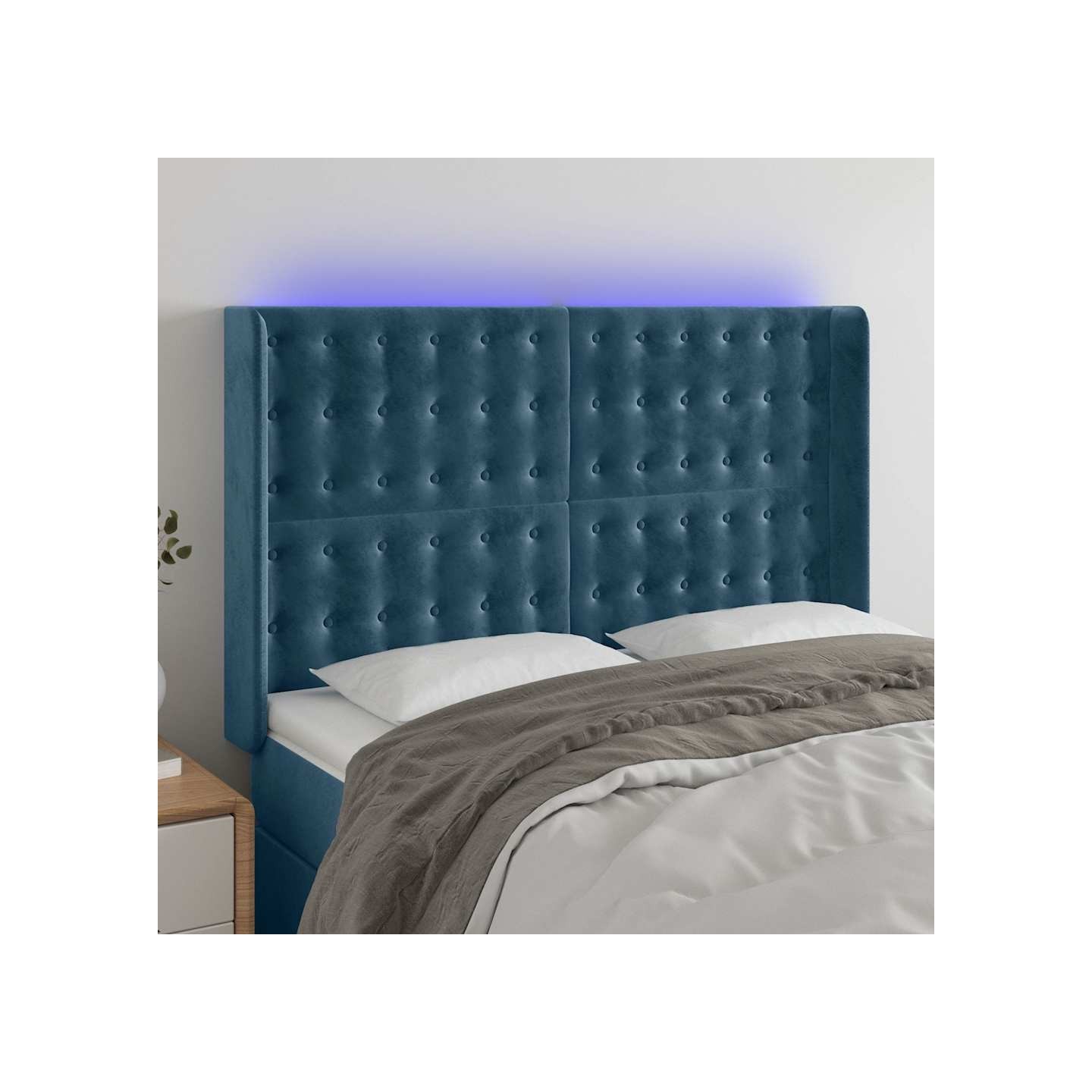 Tête de lit à LED Bleu foncé 147x16x118/128 cm Velours