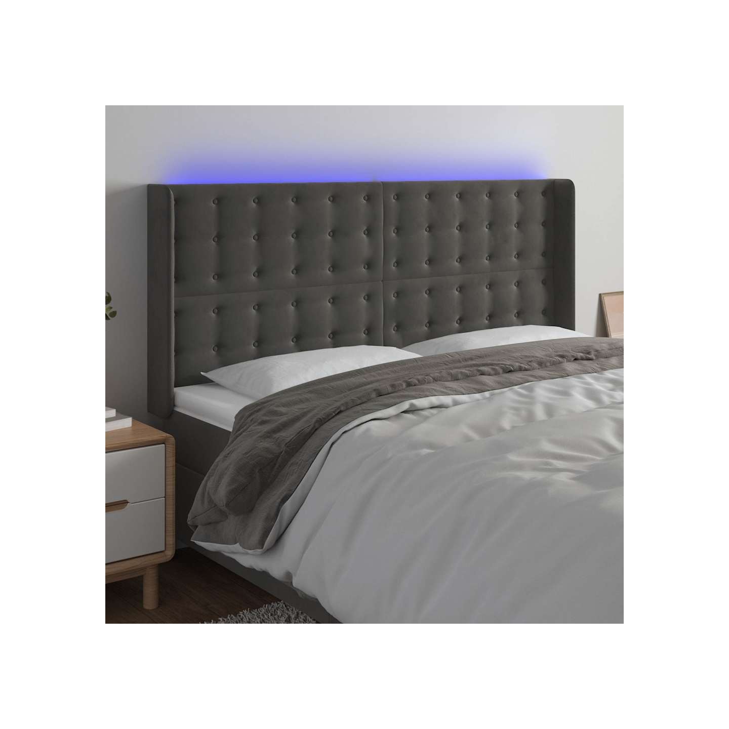 Tête de lit à LED Gris foncé 183x16x118/128 cm Velours