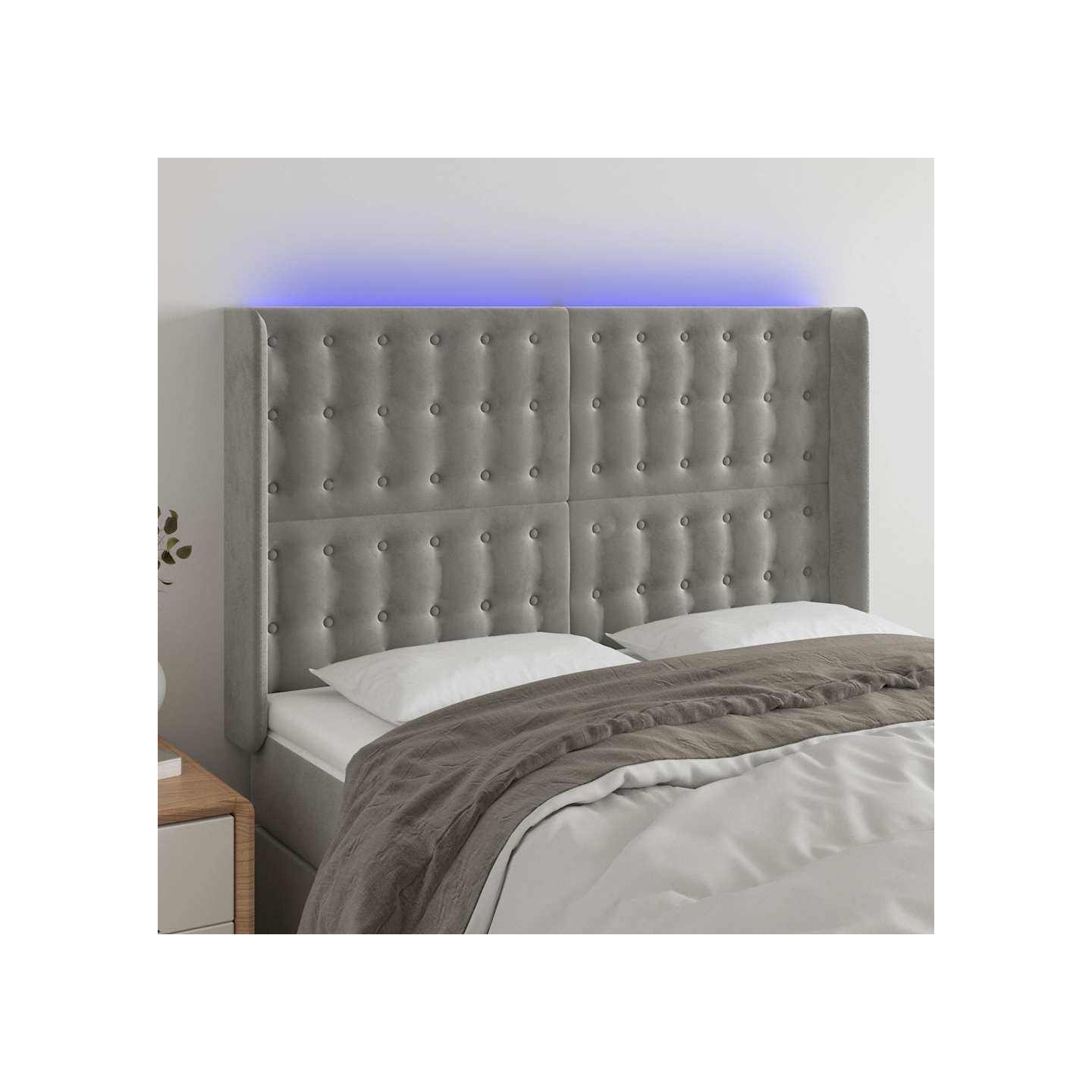 Tête de lit à LED Gris clair 147x16x118/128 cm Velours