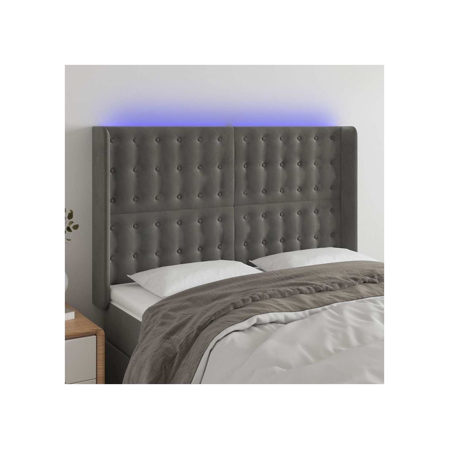 Tête de lit à LED Gris foncé 147x16x118/128 cm Velours