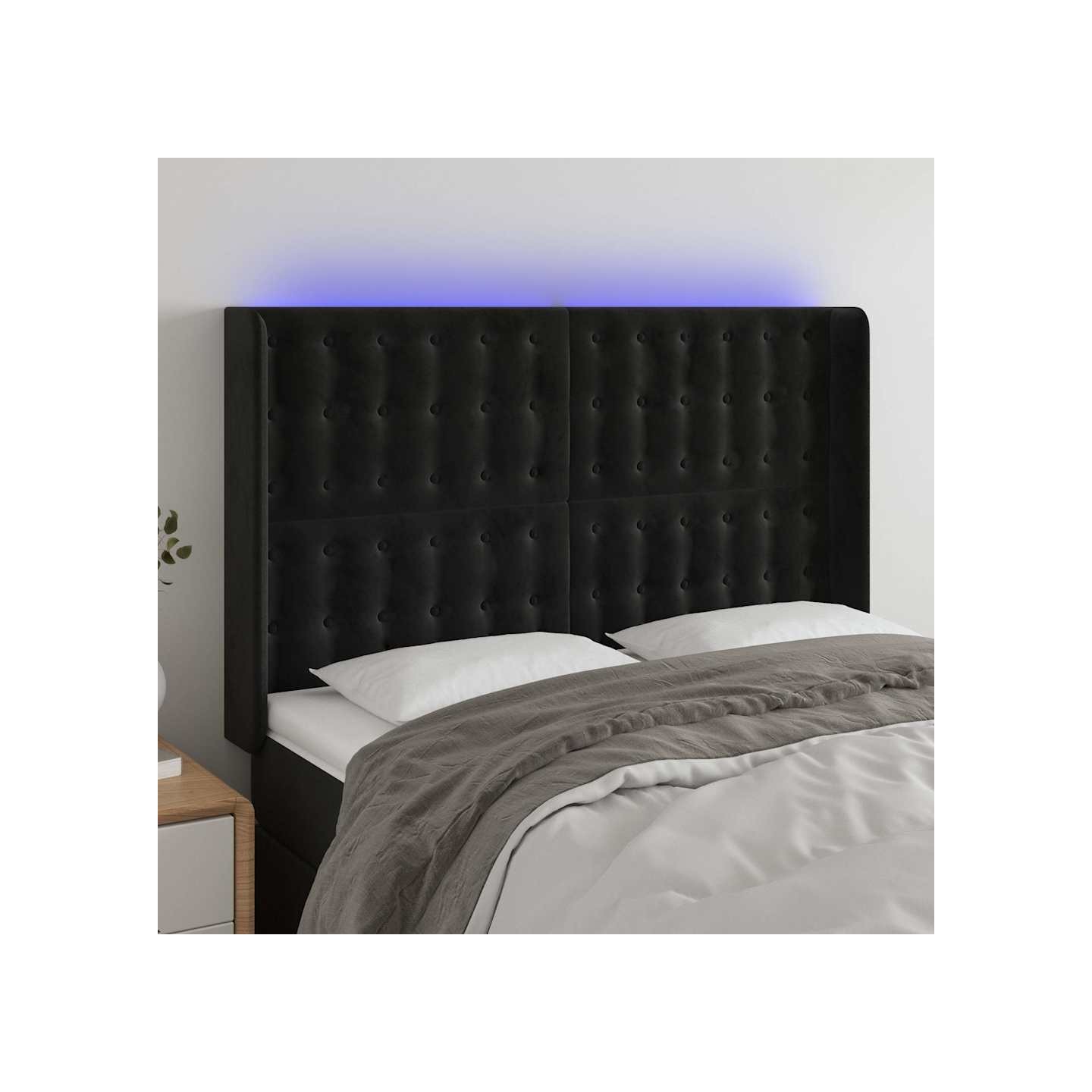 Tête de lit à LED Noir 147x16x118/128 cm Velours