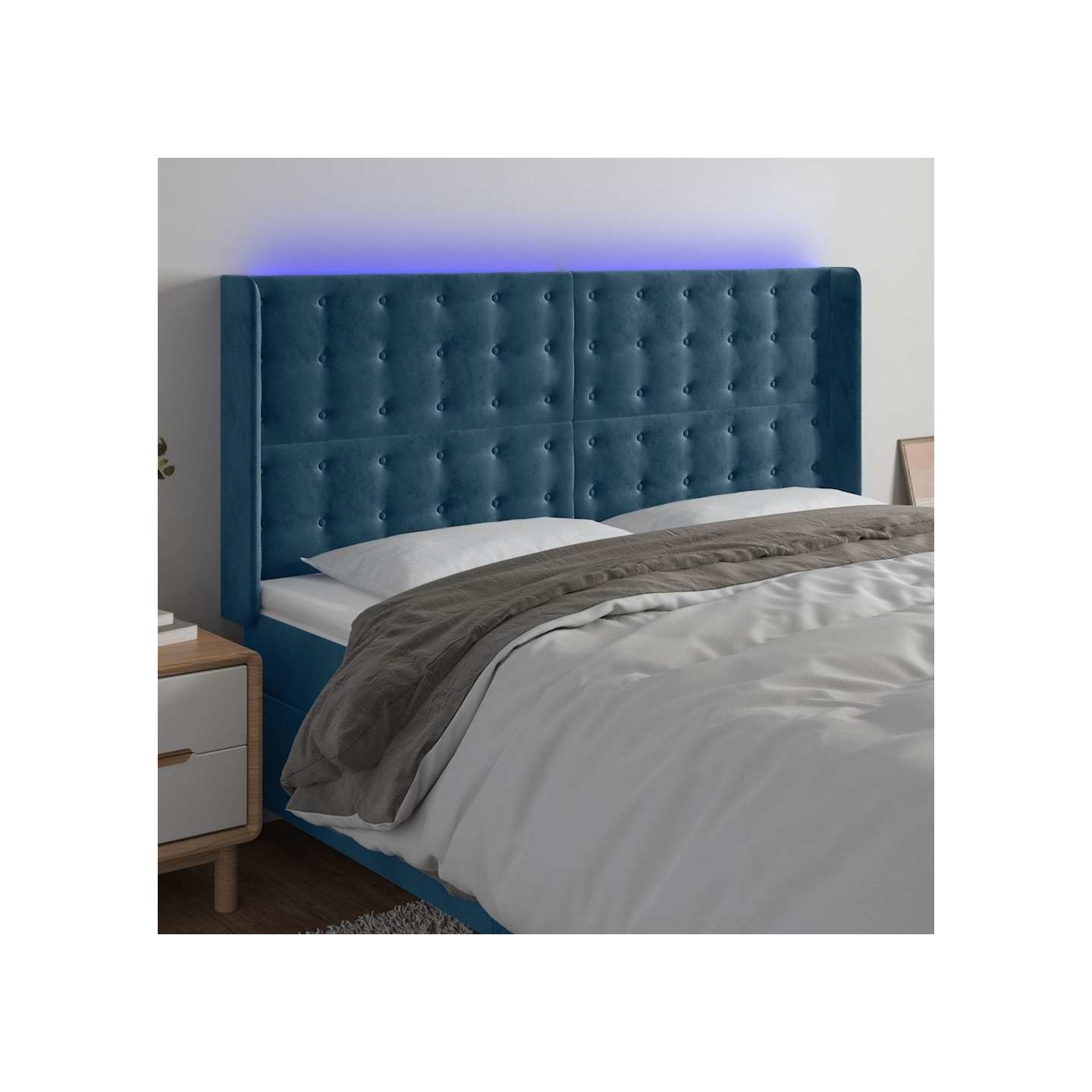 Tête de lit à LED Bleu foncé 203x16x118/128 cm Velours