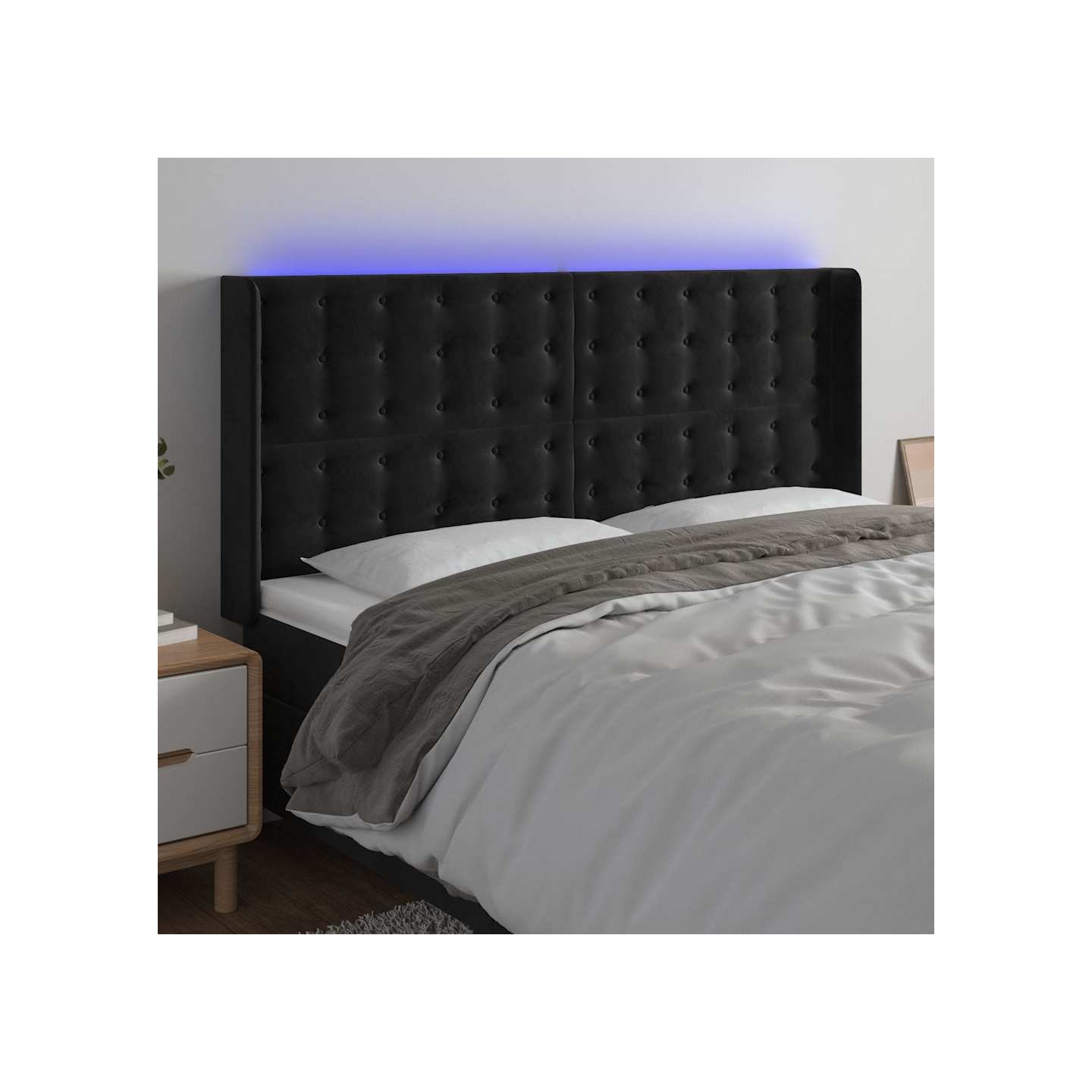 Tête de lit à LED Noir 203x16x118/128 cm Velours
