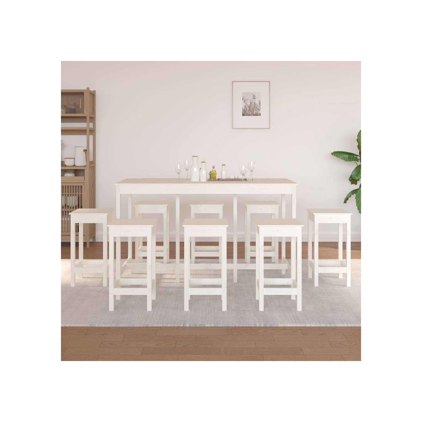 Ensemble de bar 9 pcs Blanc Bois de pin massif