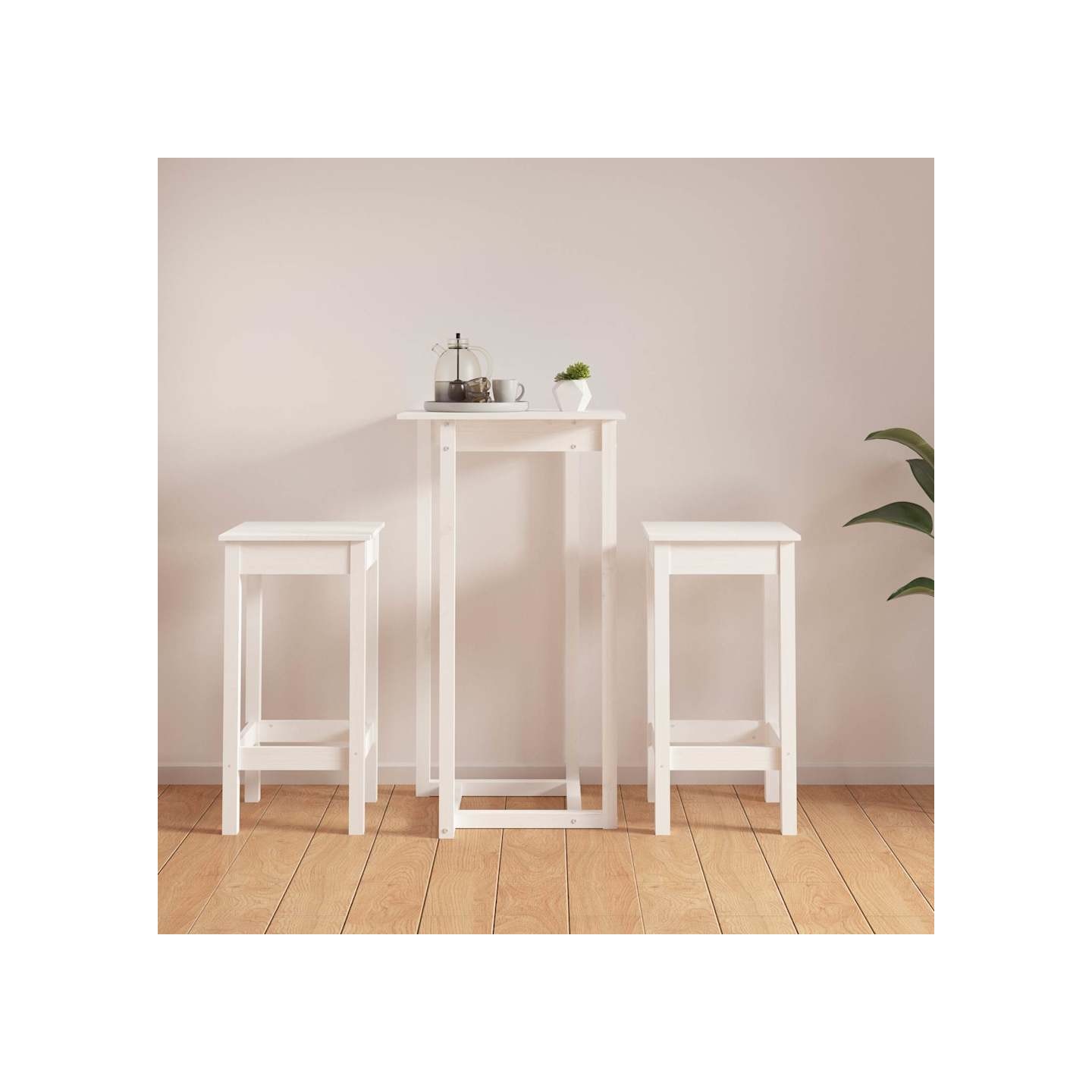 Ensemble de bar 3 pcs Blanc Bois de pin massif