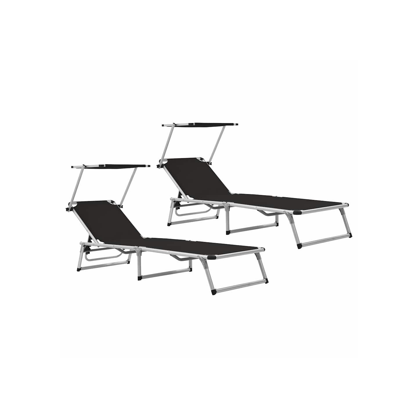 Chaises longues pliables et toit lot de 2 Aluminium textilène