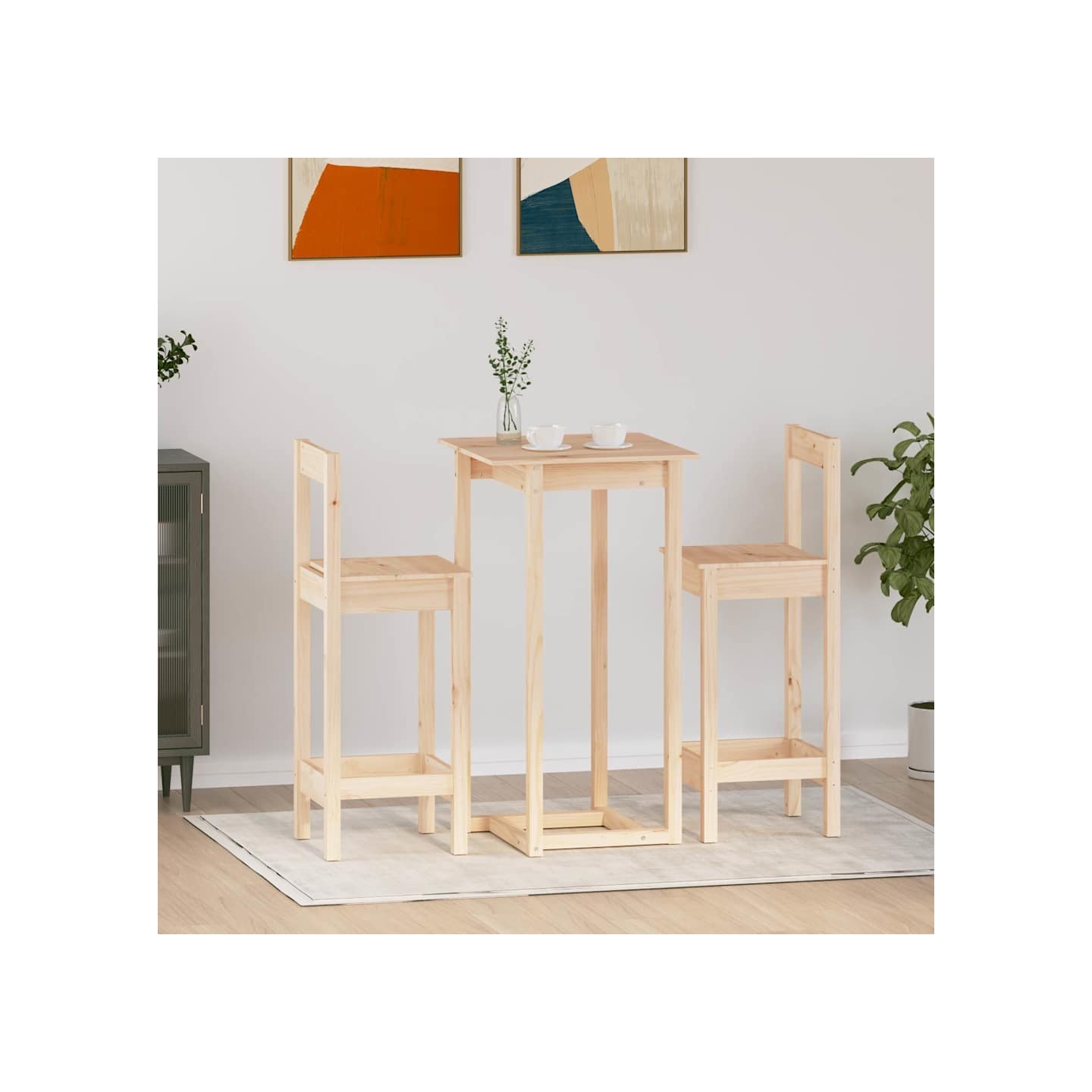 Ensemble de bar 3 pcs Bois de pin massif