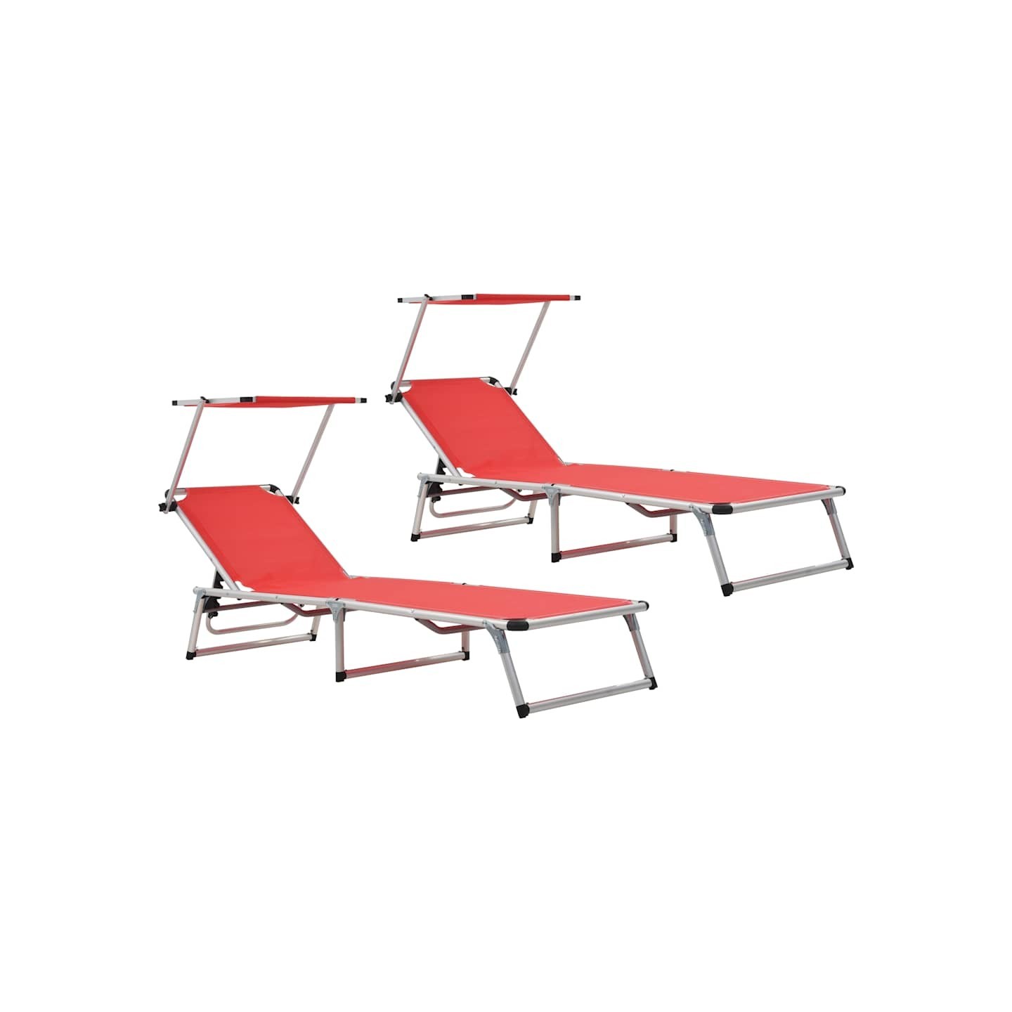 Chaises longues pliables et toit lot de 2 Aluminium textilène